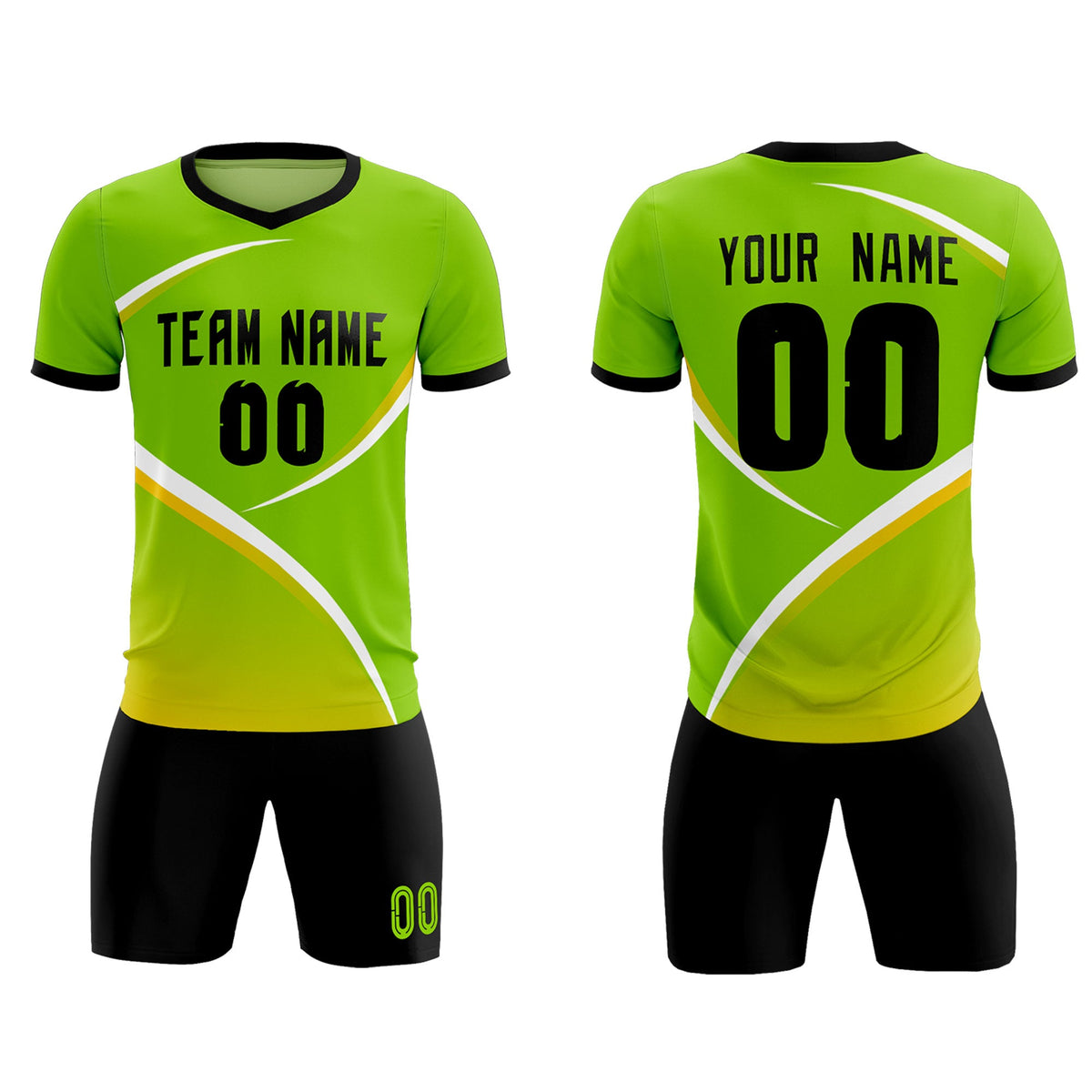 Custom Neon Green Black Color Block Training Uniform For Men Soccer Sets Jersey