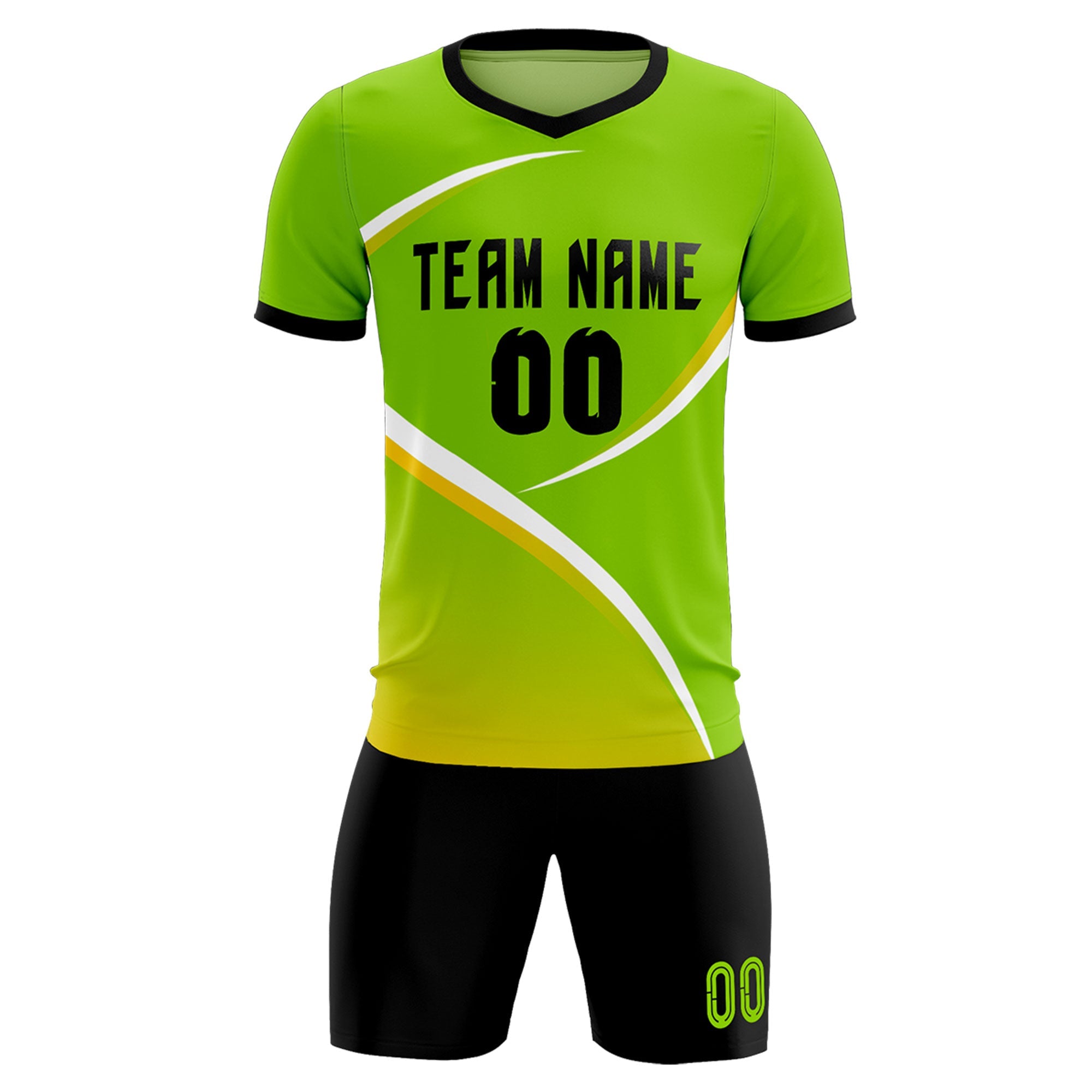 Custom Neon Green Black Color Block Training Uniform For Men Soccer Sets Jersey