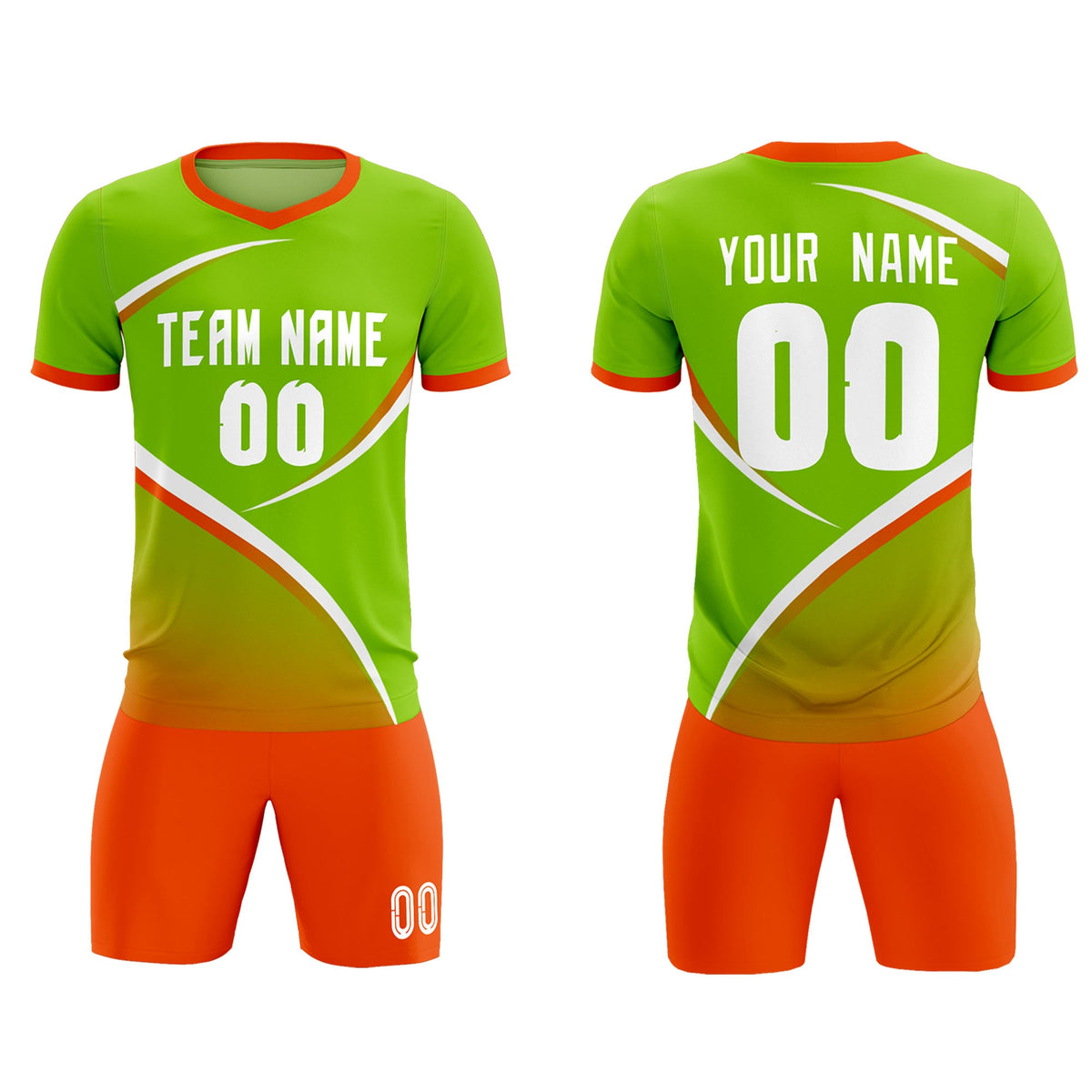 Custom Neon Green Orange Color Block Training Uniform For Men Soccer Sets Jersey