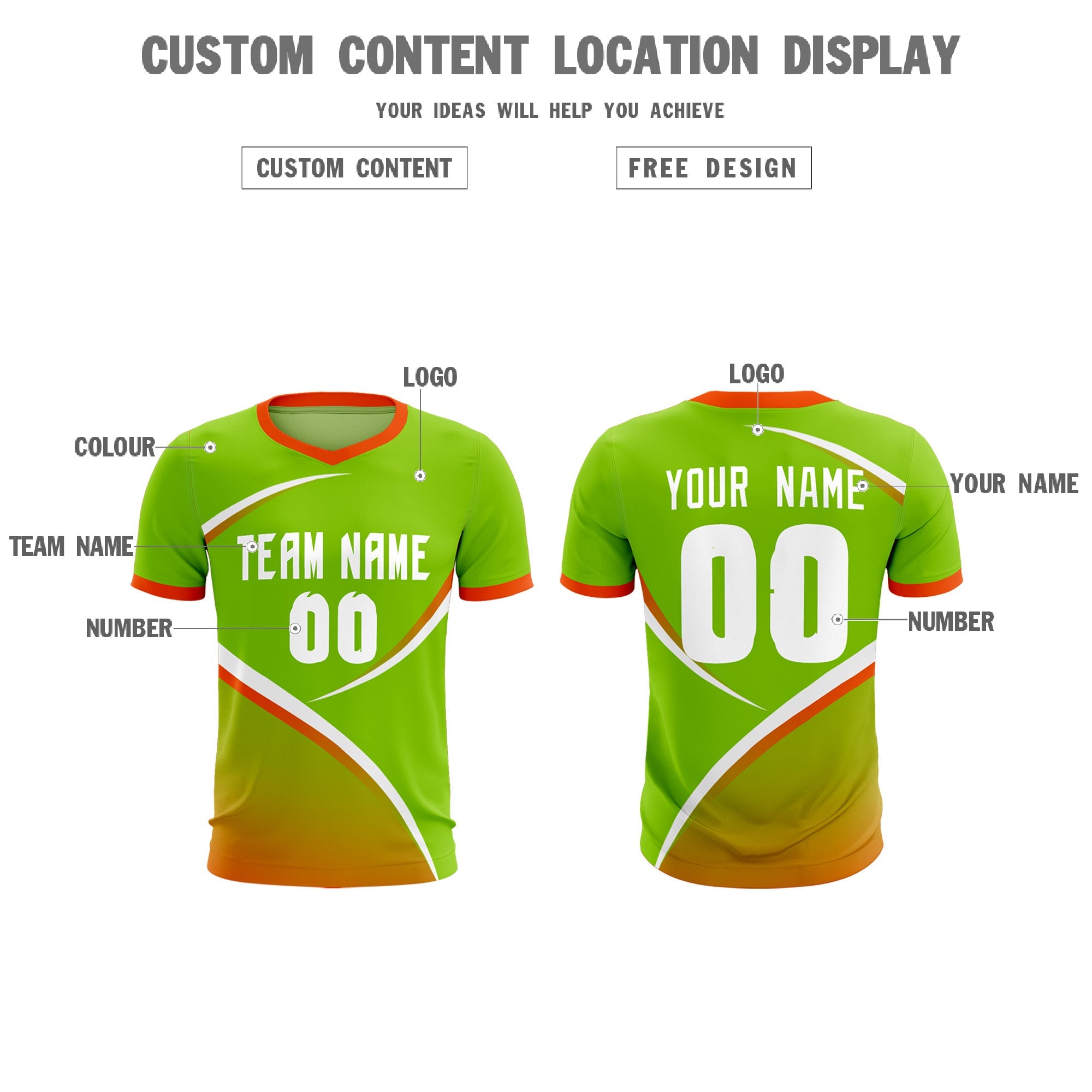 Custom Neon Green Orange Color Block Training Uniform For Men Soccer Sets Jersey