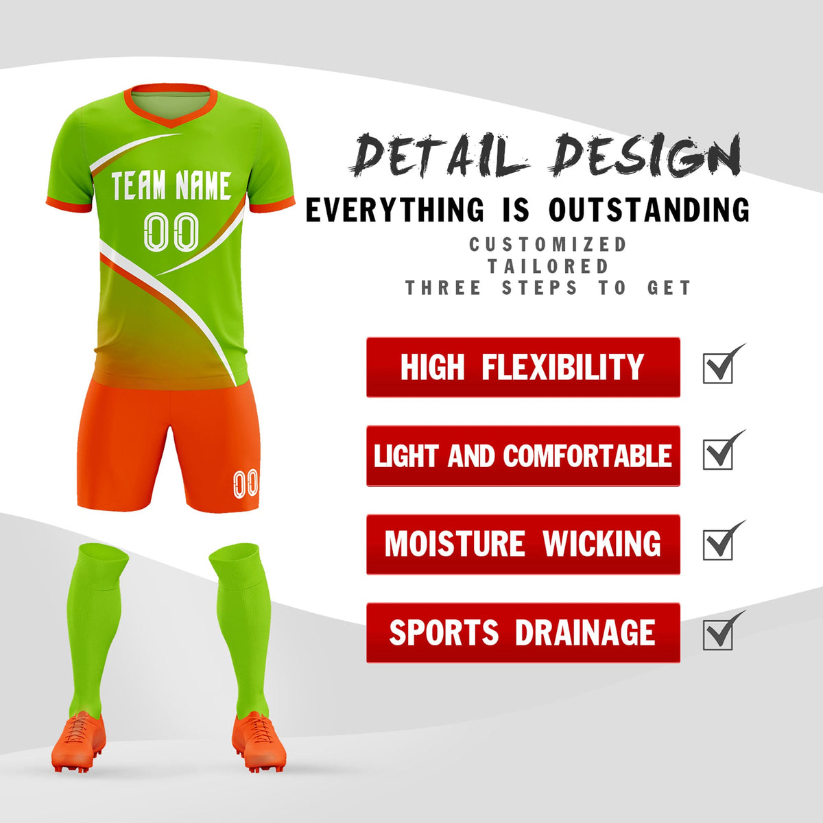 Custom Neon Green Orange Color Block Training Uniform For Men Football Kits Jersey