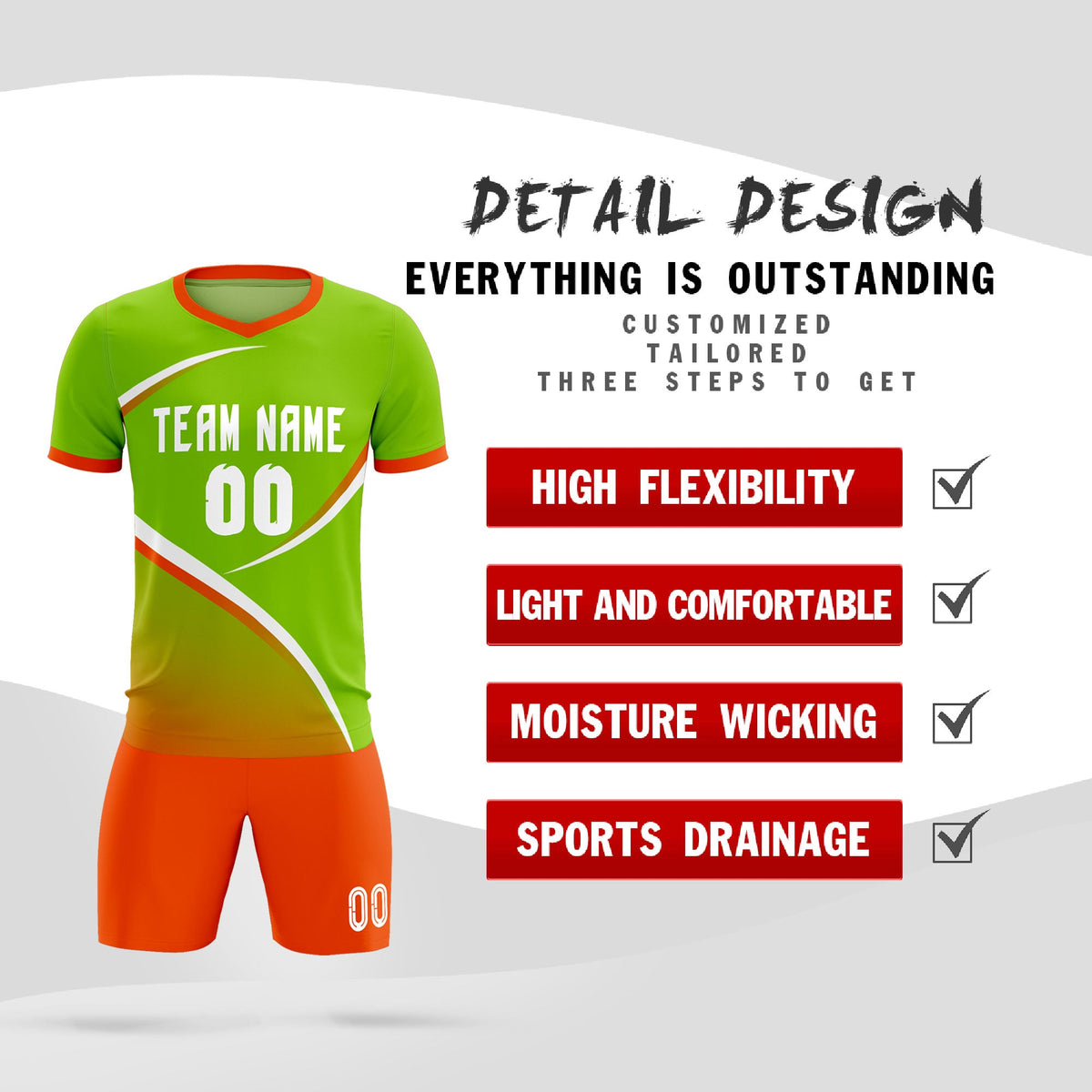 Custom Neon Green Orange Color Block Training Uniform For Men Soccer Sets Jersey