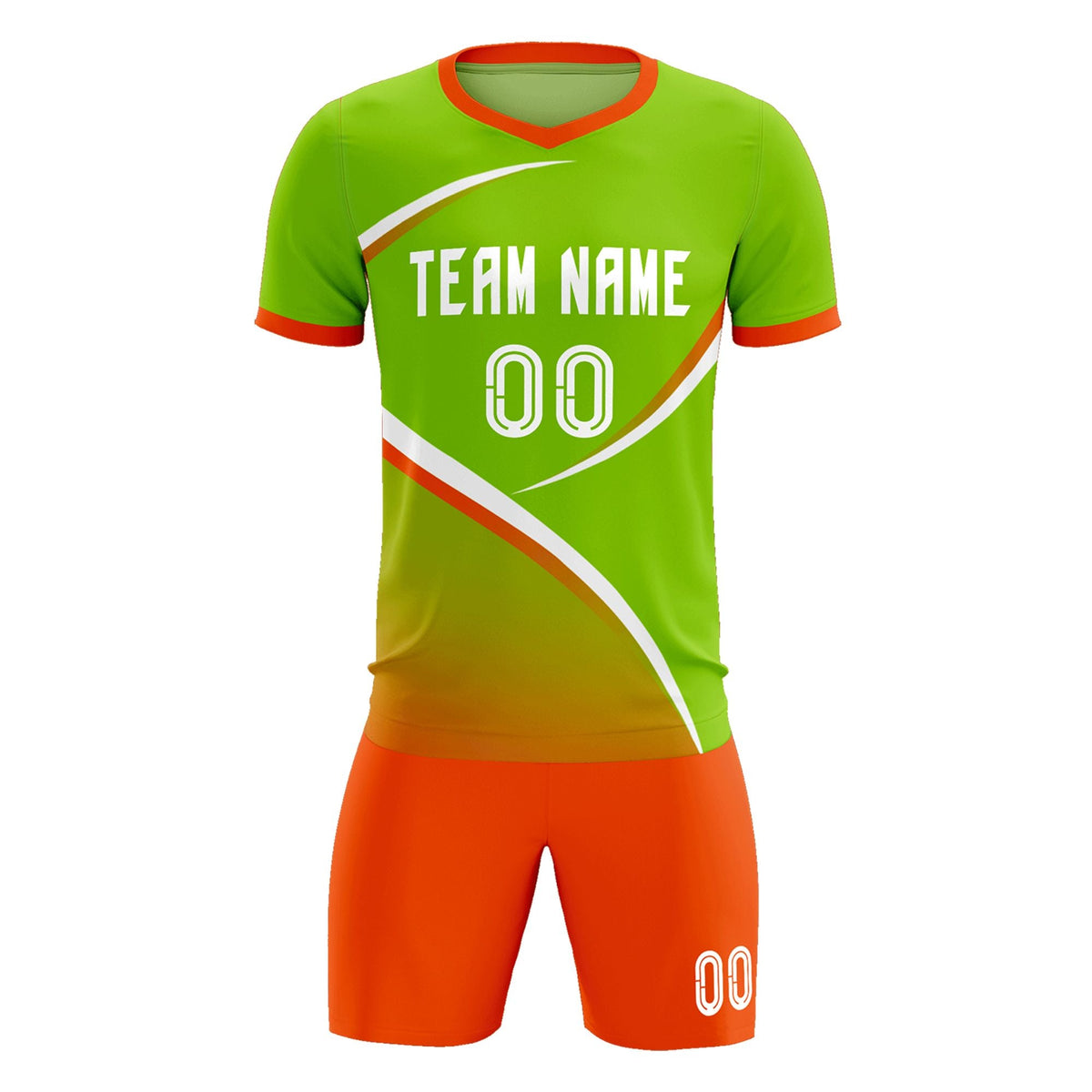 Custom Neon Green Orange Color Block Training Uniform For Men Football Kits Jersey
