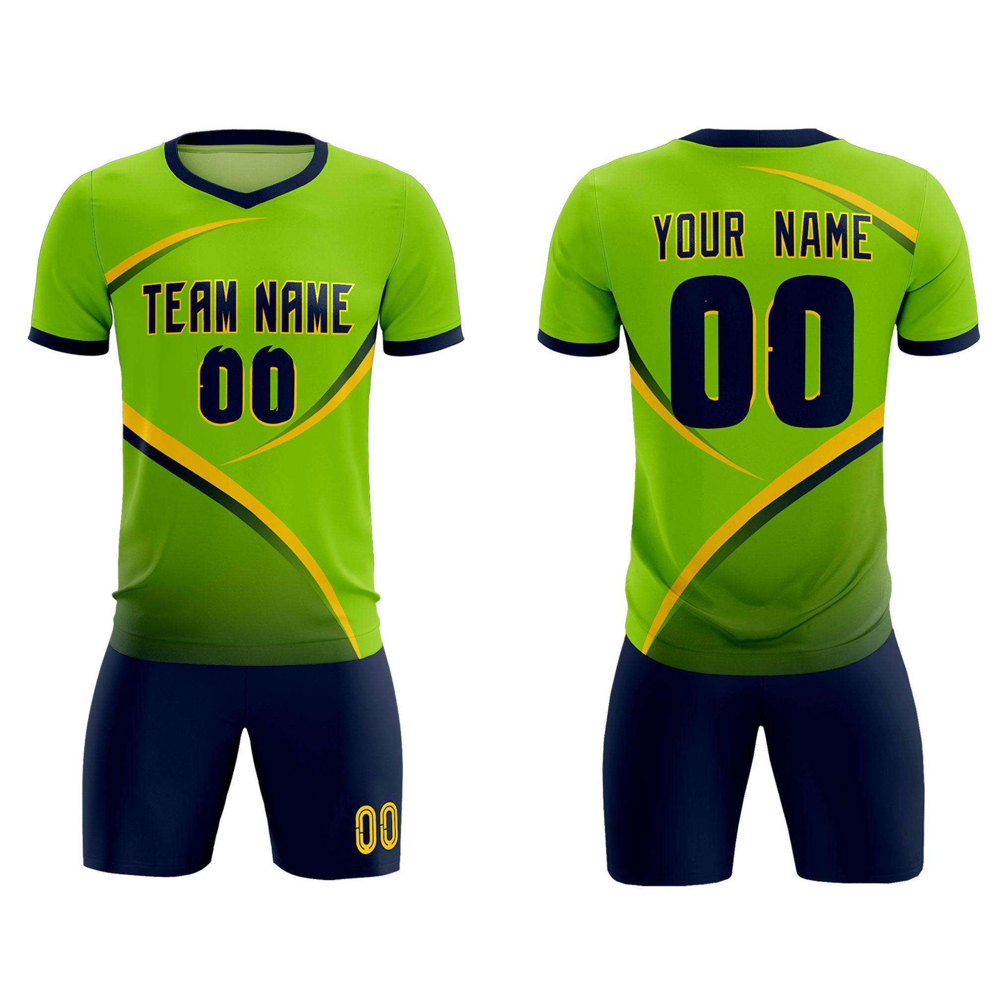 Custom Neon Green Navy Color Block Training Uniform For Men Soccer Sets Jersey