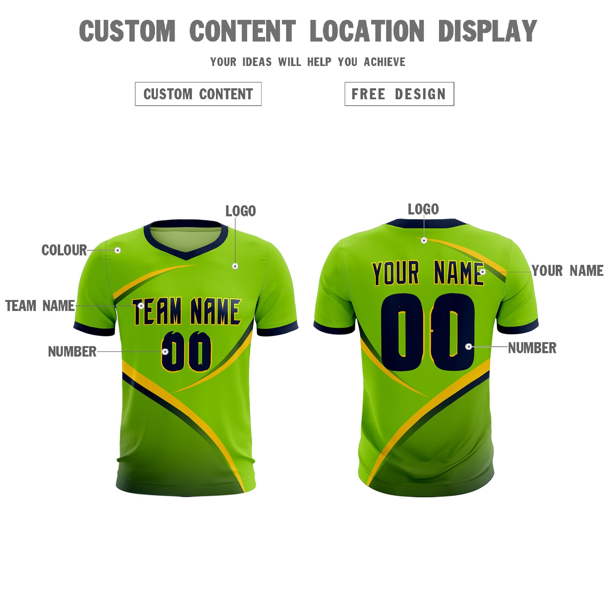 Custom Neon Green Navy Color Block Training Uniform For Men Soccer Sets Jersey