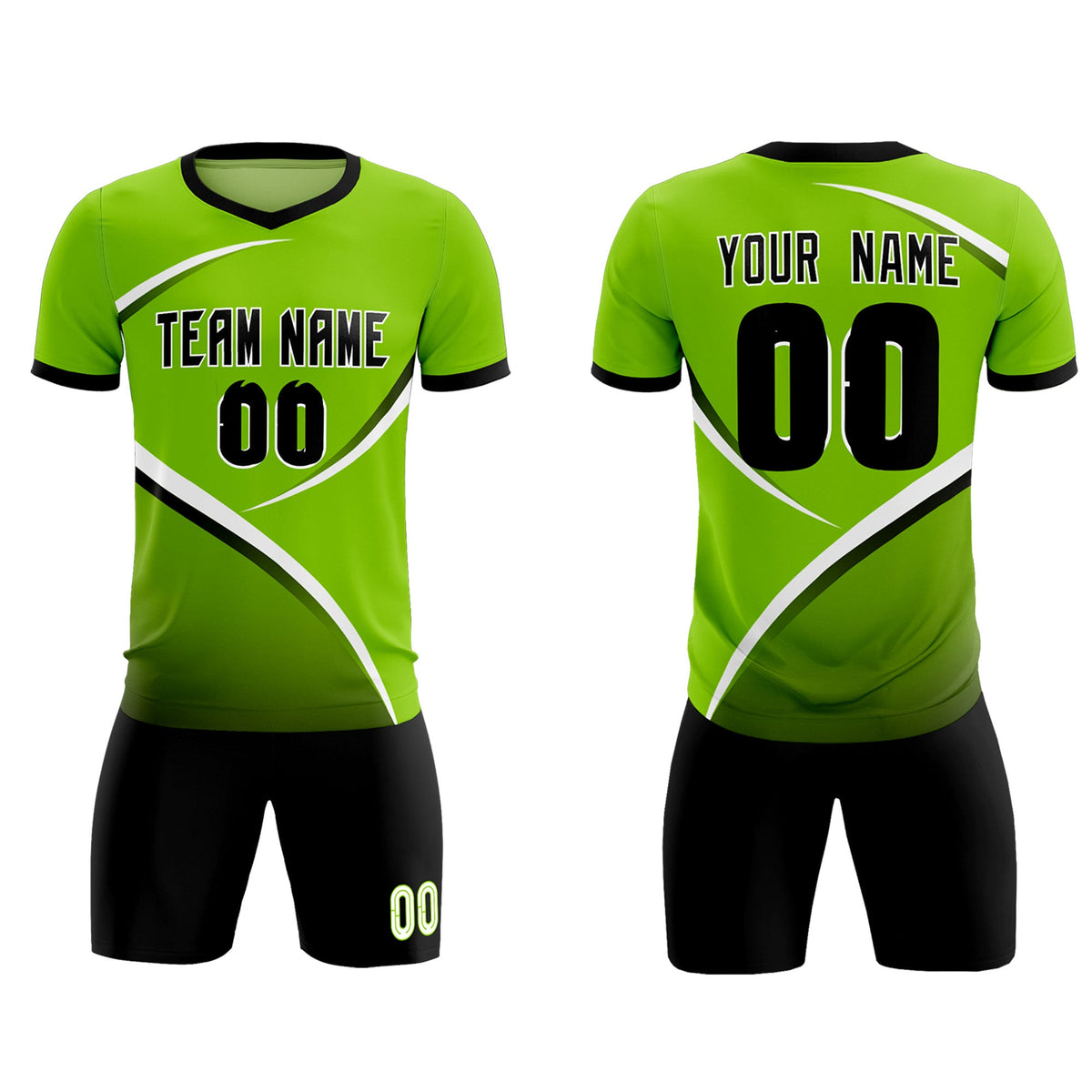 Custom Neon Green Black Color Block Training Uniform For Men Soccer Sets Jersey