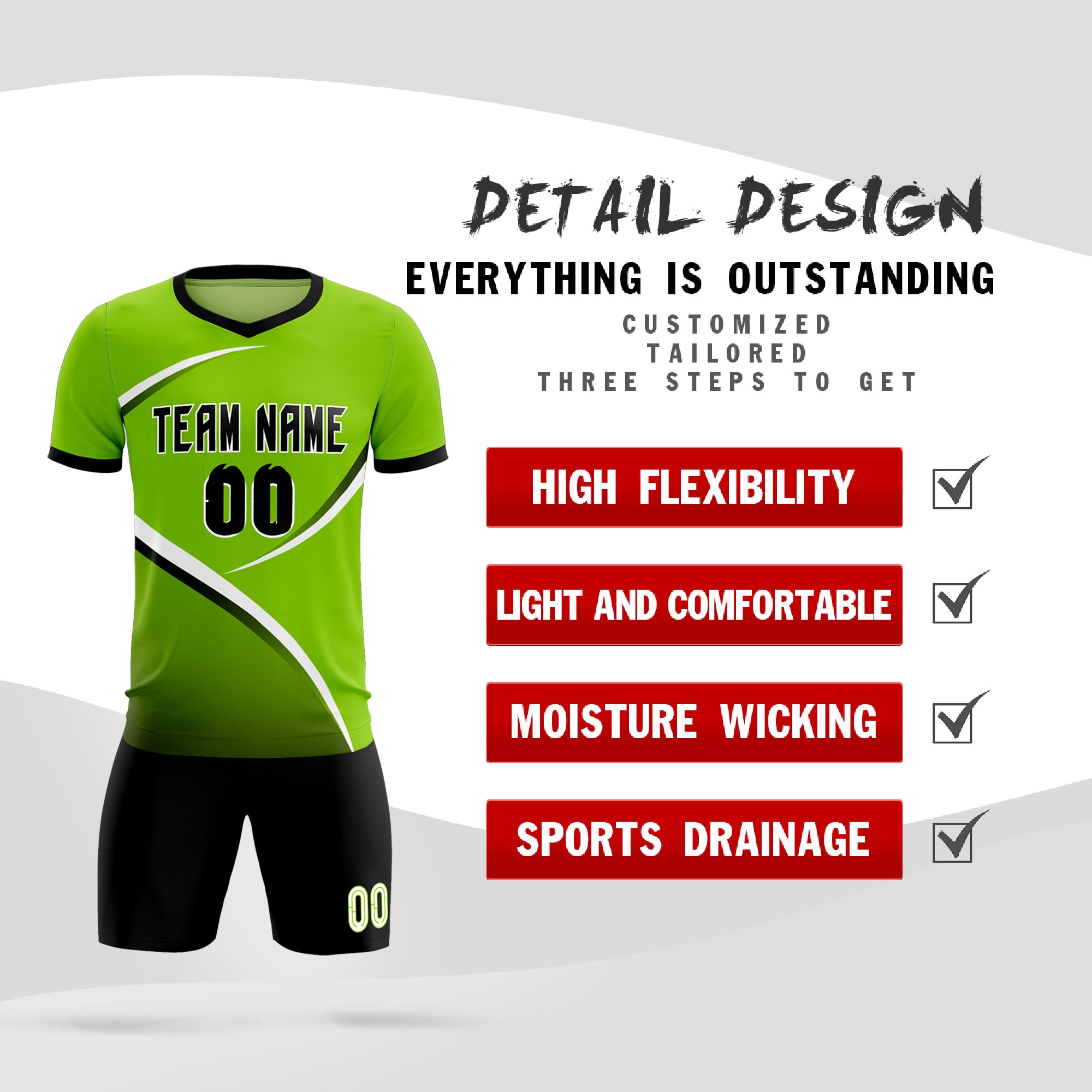 Custom Neon Green Black Color Block Training Uniform For Men Soccer Sets Jersey