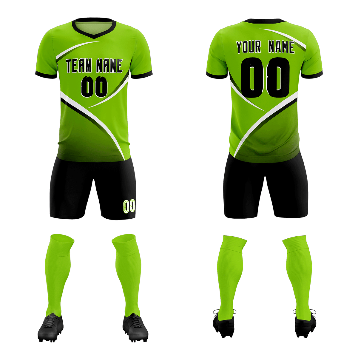 Custom Neon Green Black Color Block Training Uniform For Men Soccer Sets Jersey