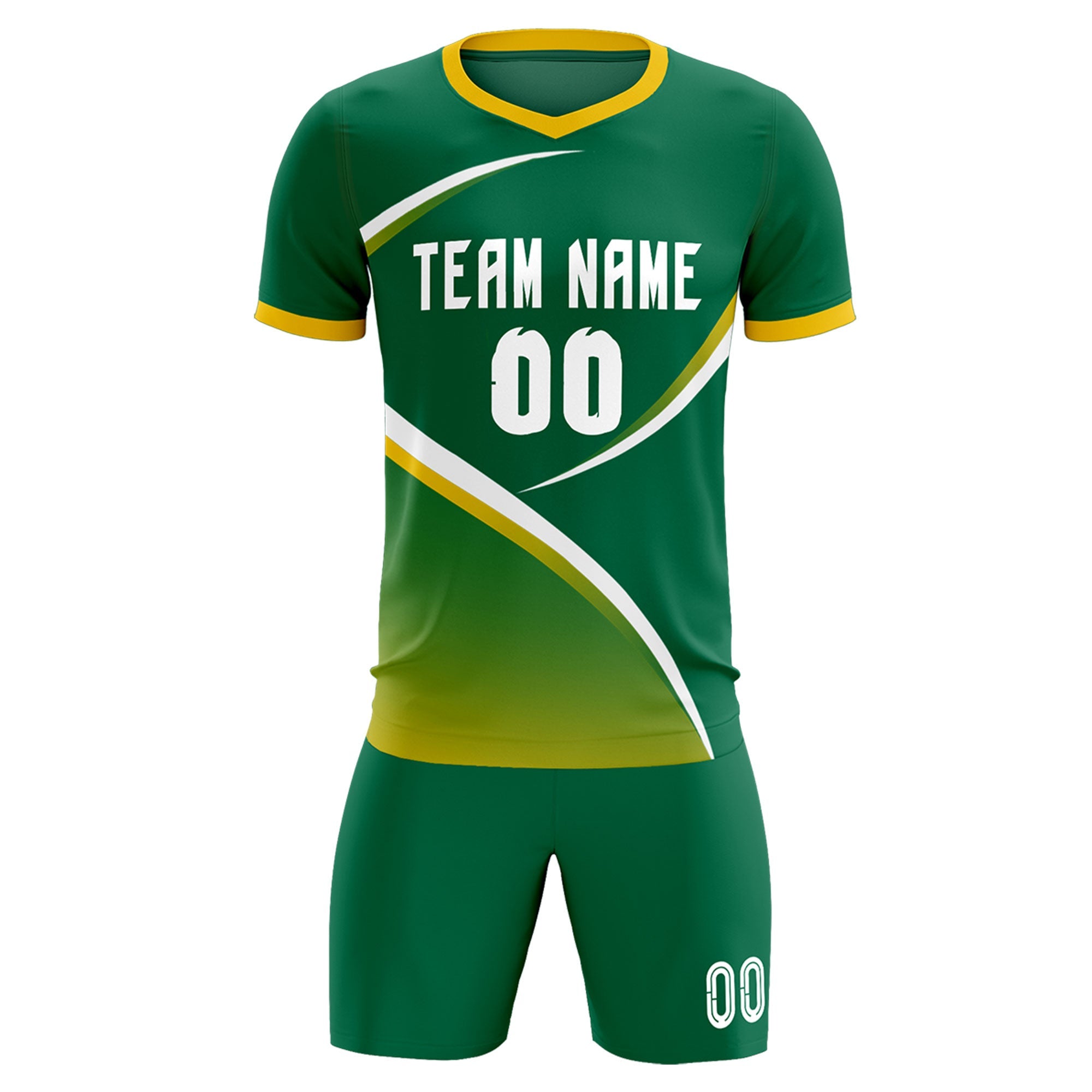 Custom Kelly Green Gold Color Block Training Uniform For Men Soccer Sets Jersey