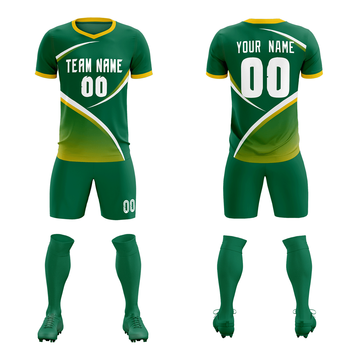 Custom Kelly Green Gold Color Block Training Uniform For Men Soccer Sets Jersey