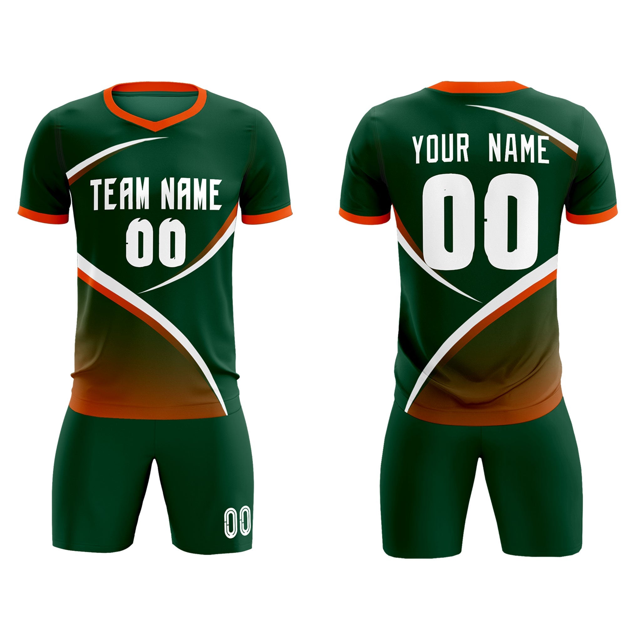 Custom Green Orange Color Block Training Uniform For Men Soccer Sets Jersey