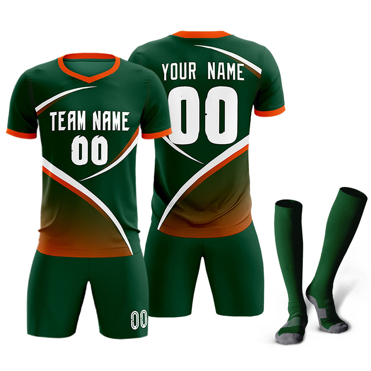 Custom Green Orange Color Block Training Uniform For Men Soccer Sets Jersey