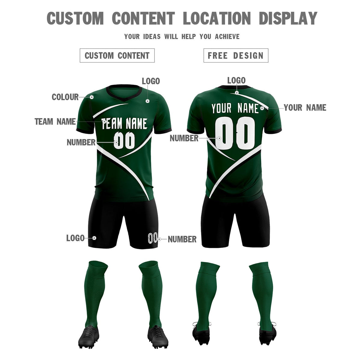 Custom Green Black Color Block Training Uniform For Men Soccer Sets Jersey
