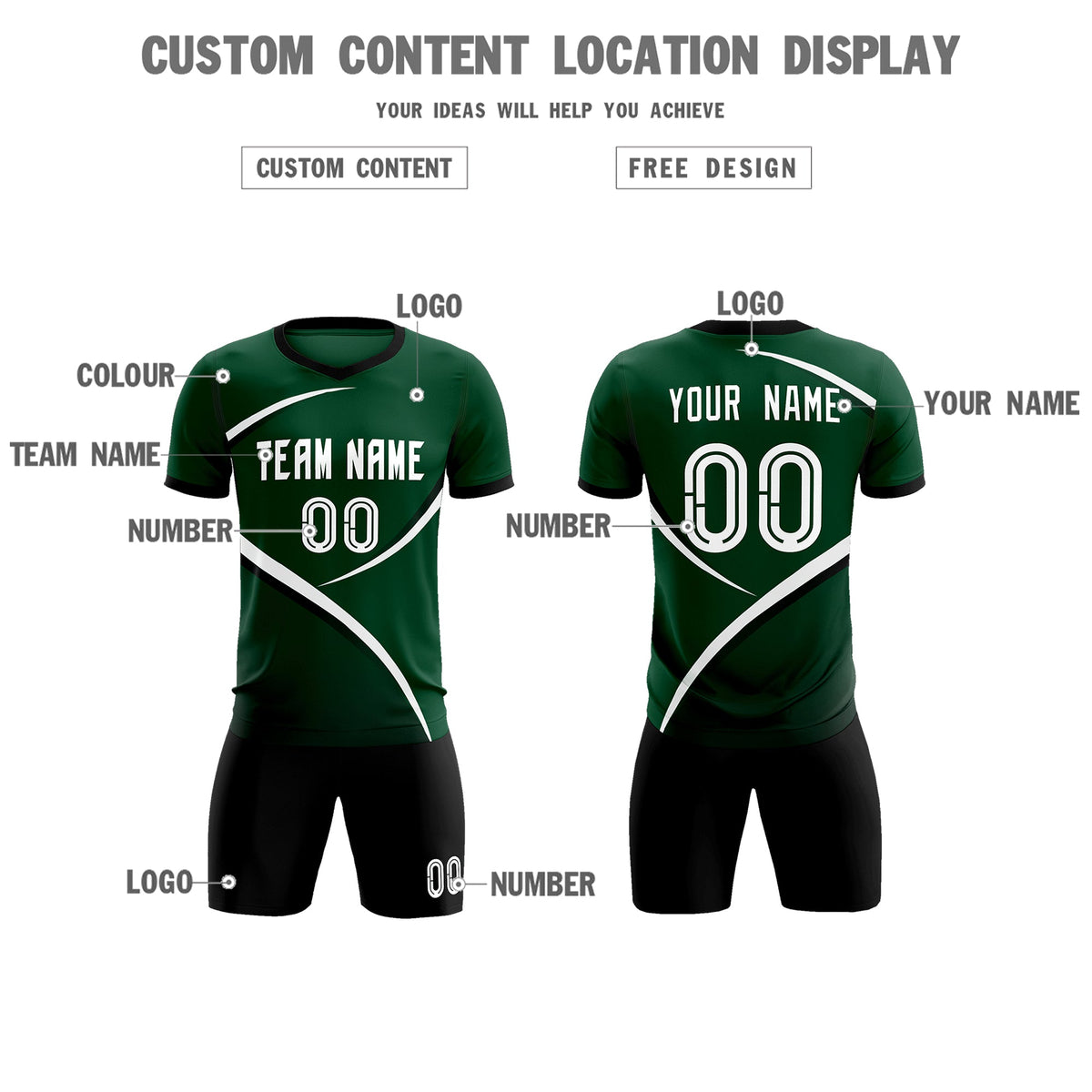 Custom Green Black Color Block Training Uniform For Men Soccer Sets Jersey