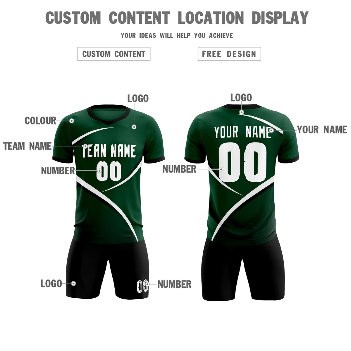 Custom Green Black Color Block Training Uniform For Men Soccer Sets Jersey
