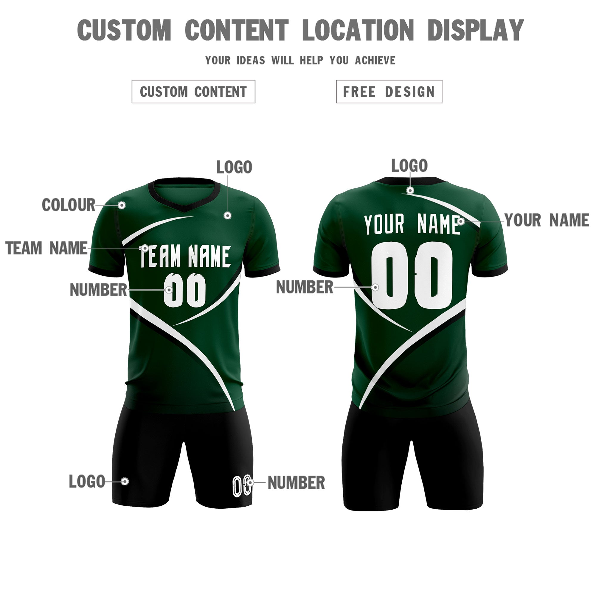 Custom Green Black Color Block Training Uniform For Men Soccer Sets Jersey