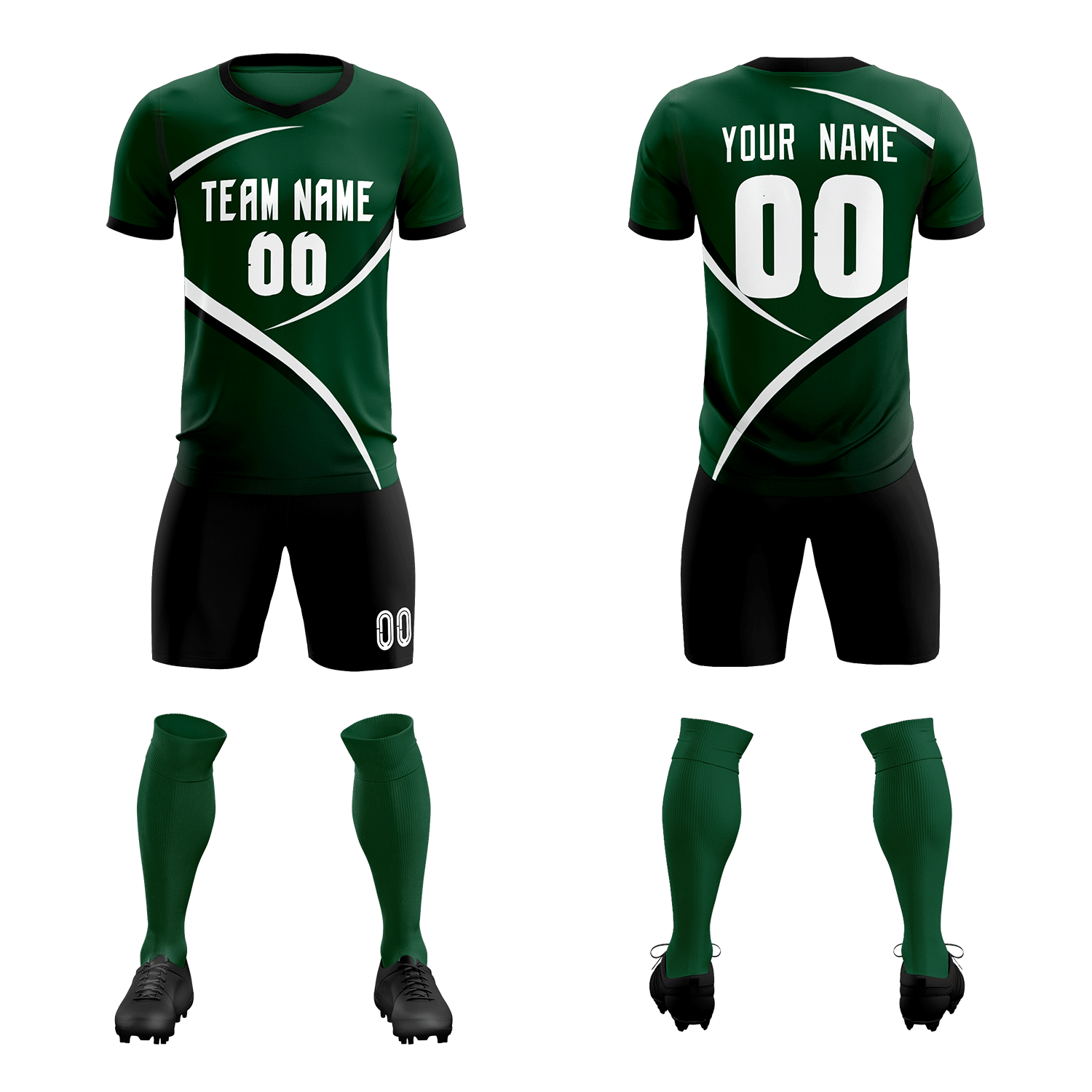 Custom Green Black Color Block Training Uniform For Men Soccer Sets Jersey