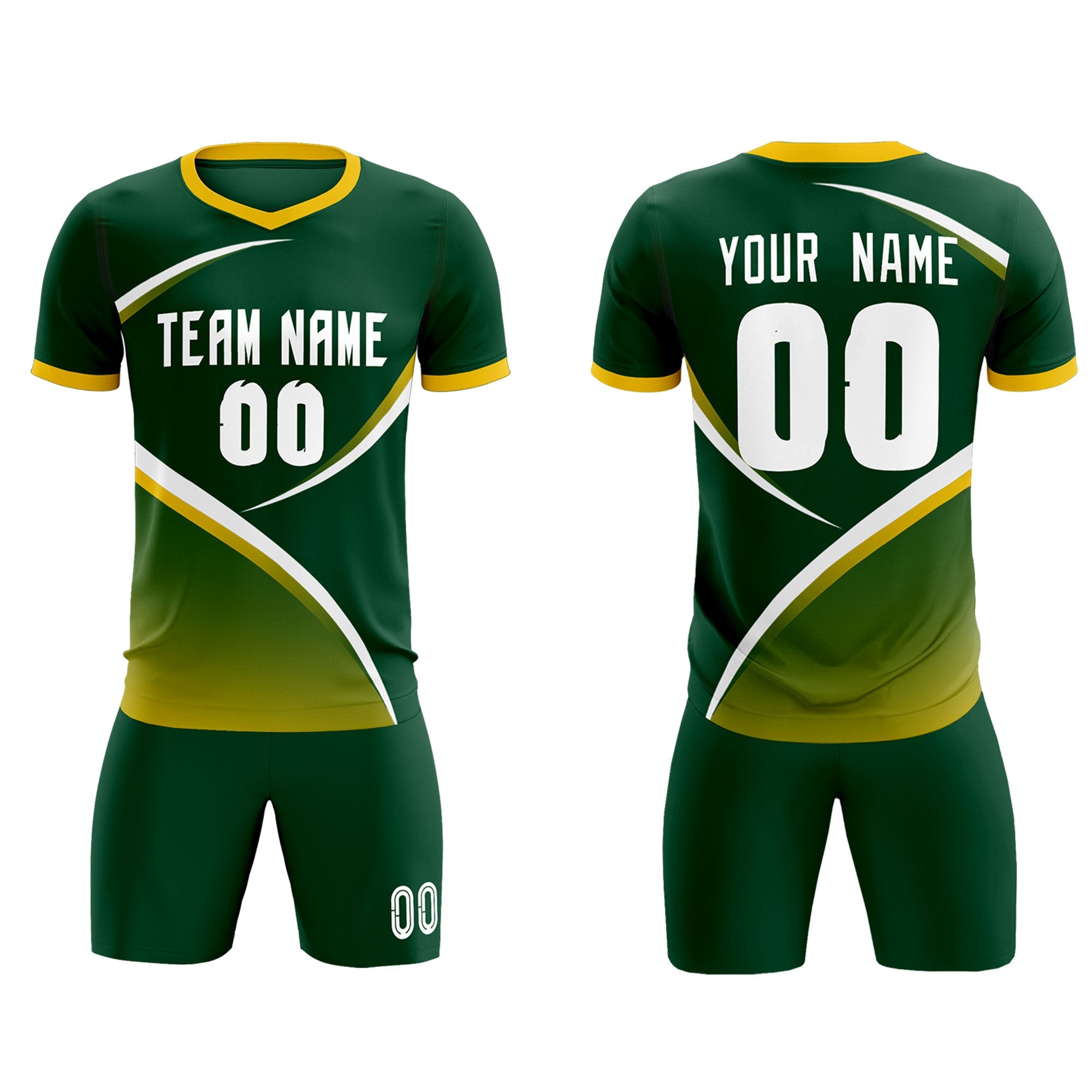 Custom Green Gold Color Block Training Uniform For Men Soccer Sets Jersey