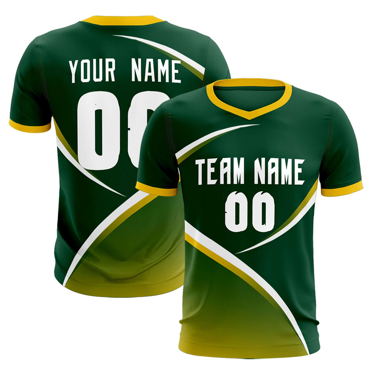 Custom Green Gold Color Block Training Uniform For Men Soccer Sets Jersey