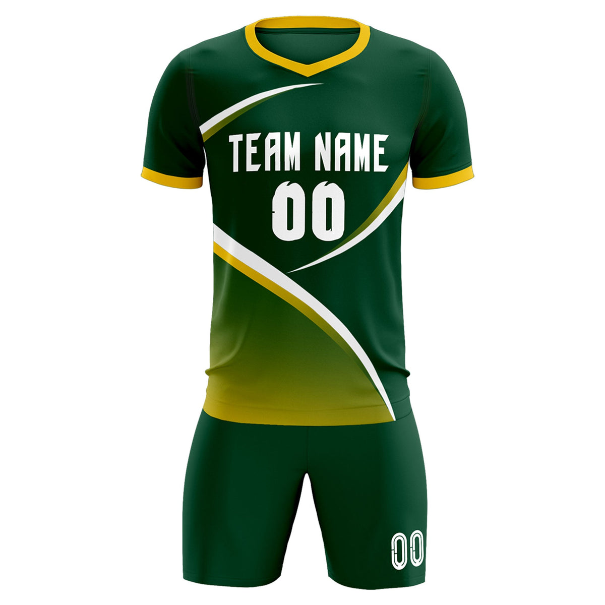 Custom Green Gold Color Block Training Uniform For Men Soccer Sets Jersey