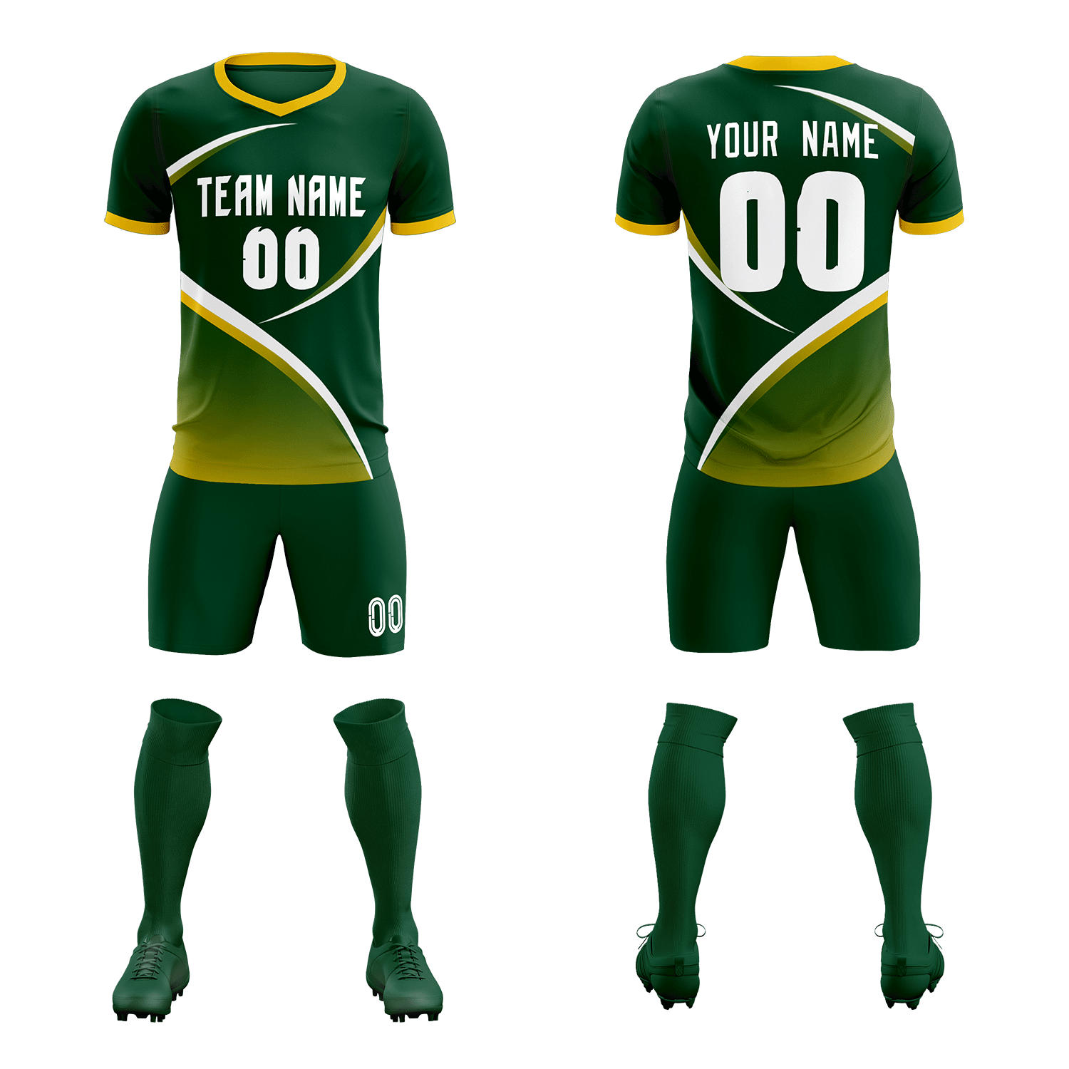 Custom Green Gold Color Block Training Uniform For Men Soccer Sets Jersey