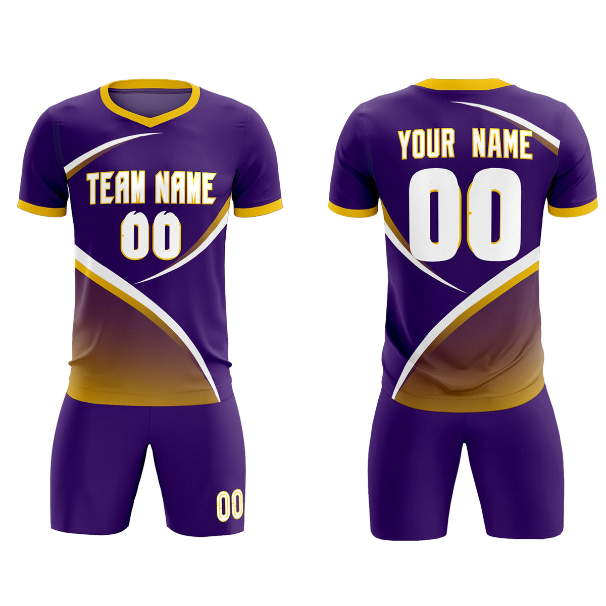 Custom Purple Gold Color Block Training Uniform For Men Soccer Sets Jersey