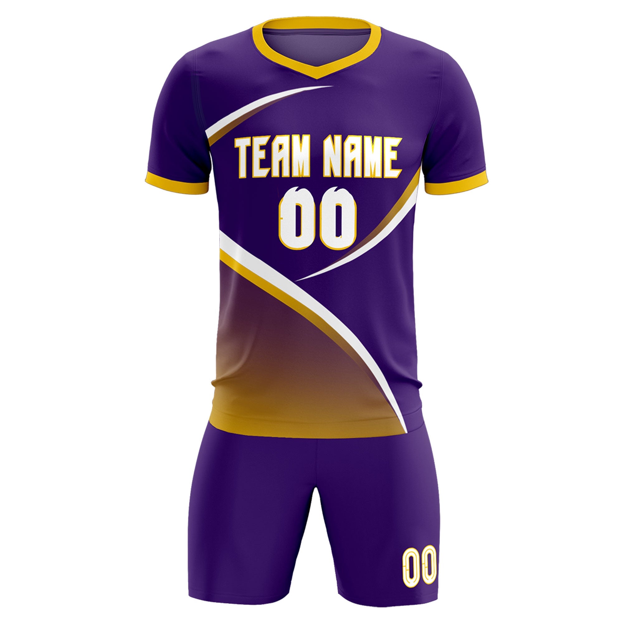 Custom Purple Gold Color Block Training Uniform For Men Soccer Sets Jersey