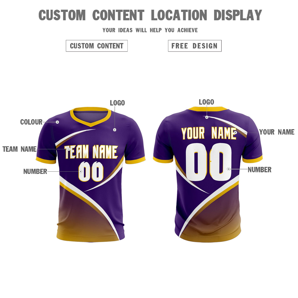 Custom Purple Gold Color Block Training Uniform For Men Soccer Sets Jersey