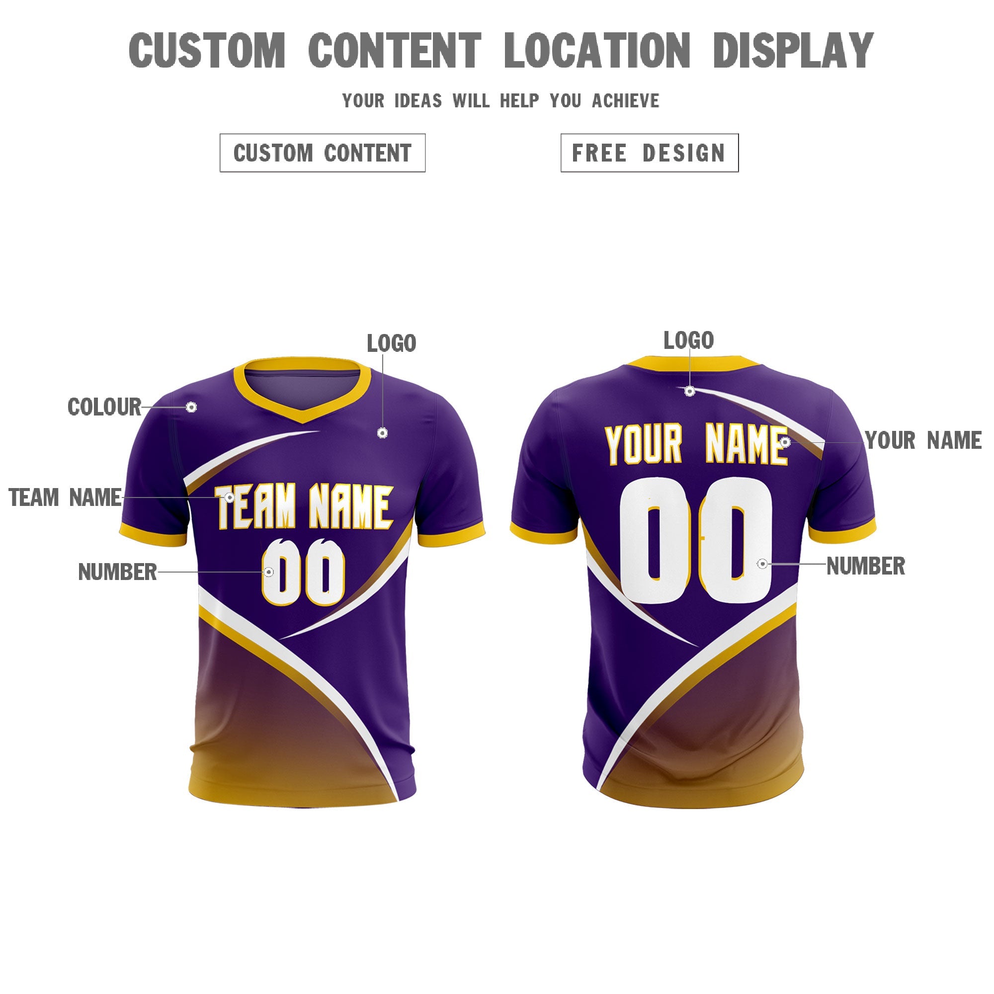 Custom Purple Gold Color Block Training Uniform For Men Soccer Sets Jersey