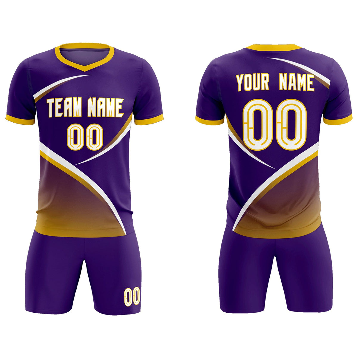 Custom Purple Gold Color Block Training Uniform For Men Soccer Sets Jersey