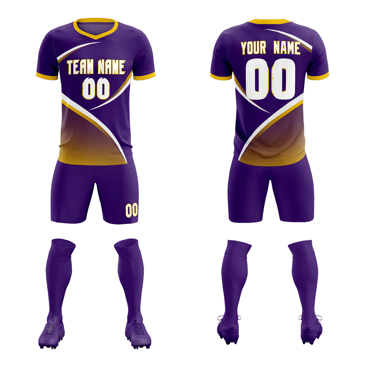 Custom Purple Gold Color Block Training Uniform For Men Soccer Sets Jersey