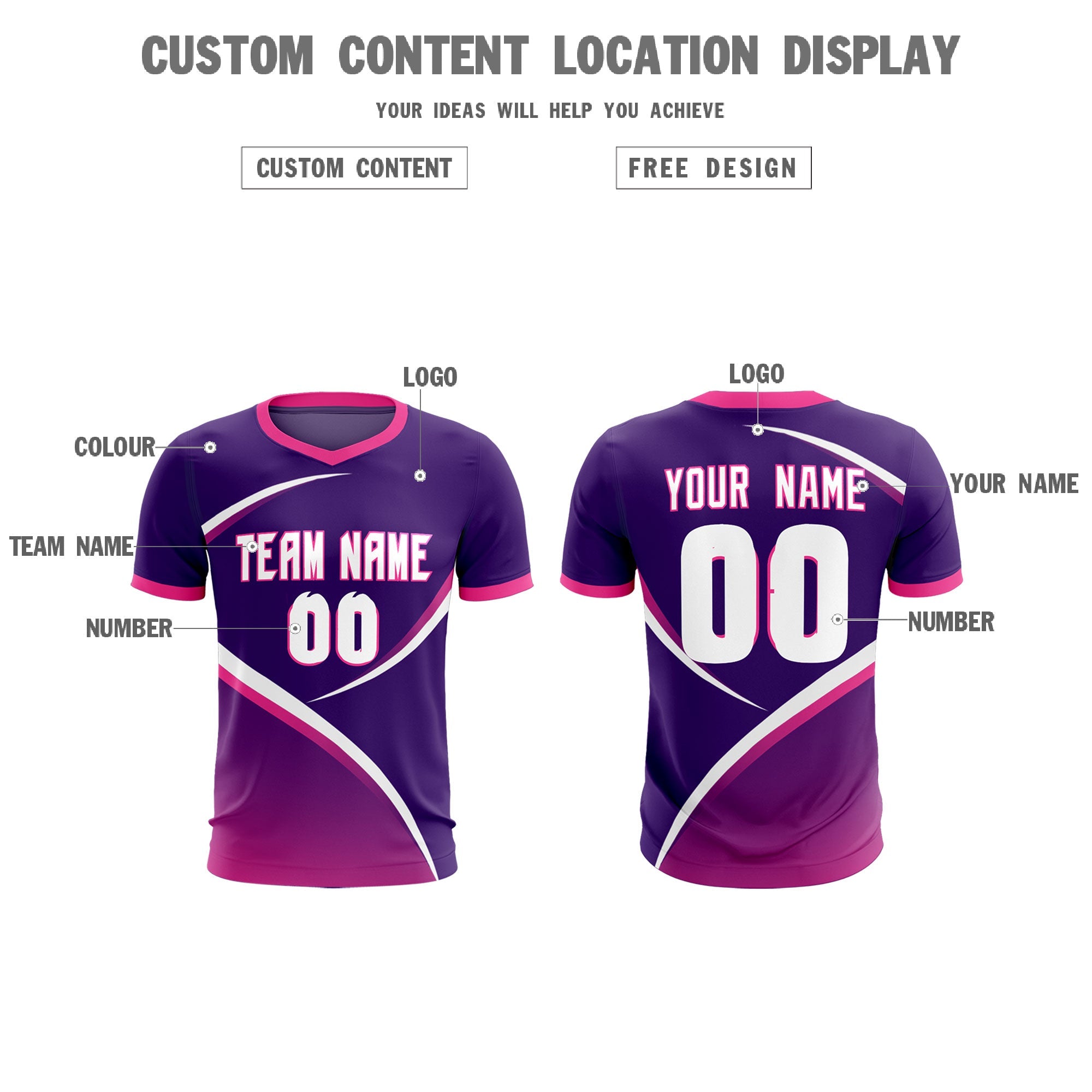 Custom Purple Pink Color Block Training Uniform For Men Soccer Sets Jersey