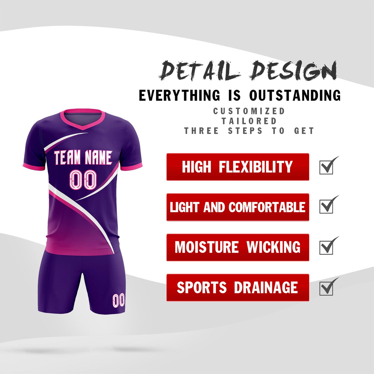 Custom Purple Pink Color Block Training Uniform For Men Soccer Sets Jersey