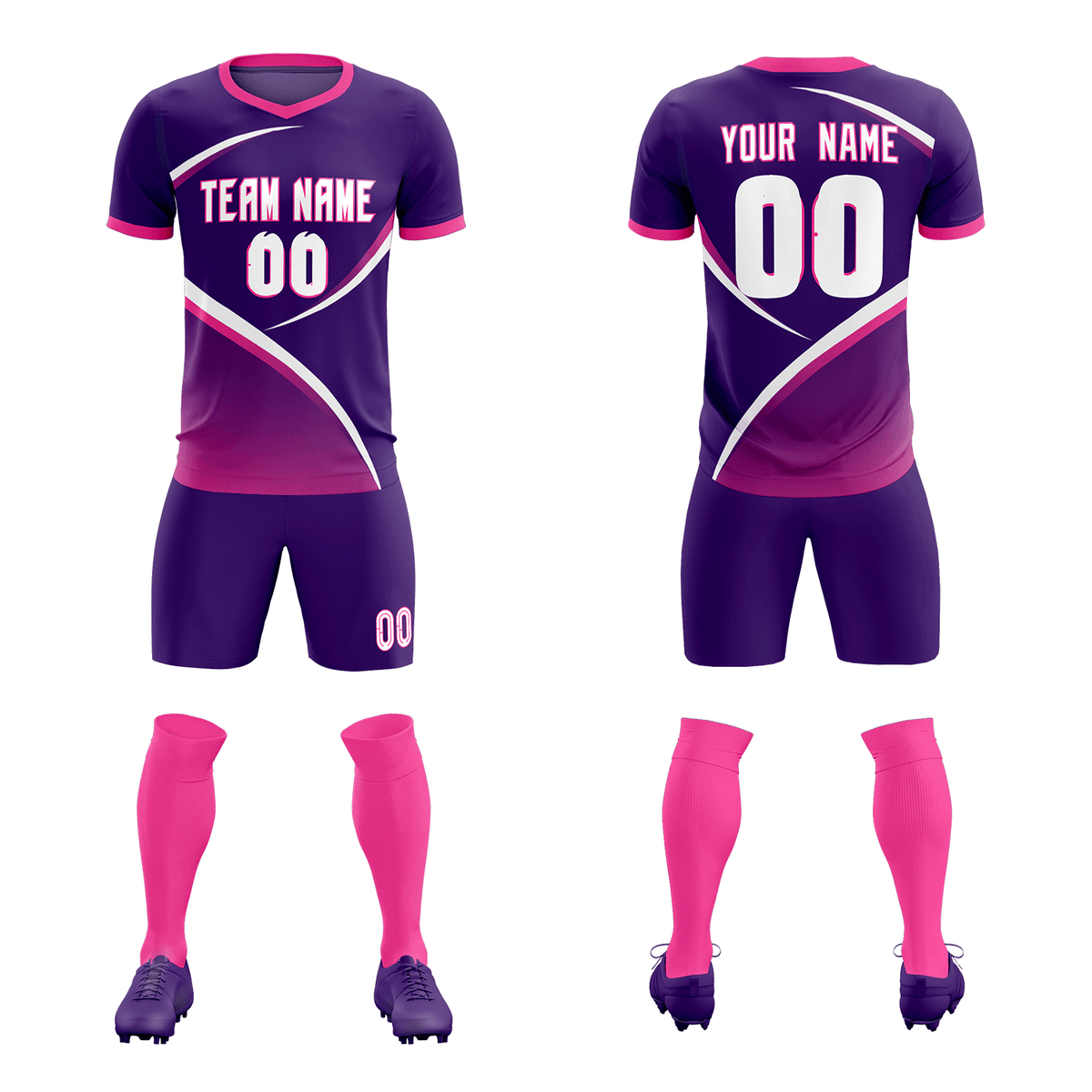 Custom Purple Pink Color Block Training Uniform For Men Soccer Sets Jersey