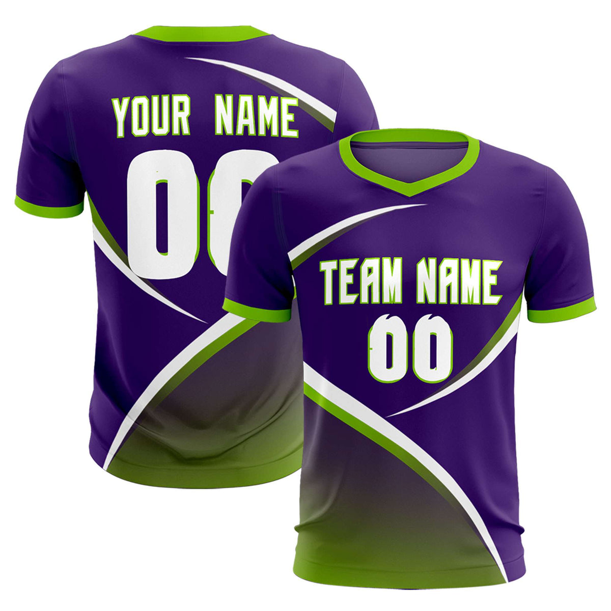 Custom Purple Neon Green Color Block Training Uniform For Men Soccer Sets Jersey