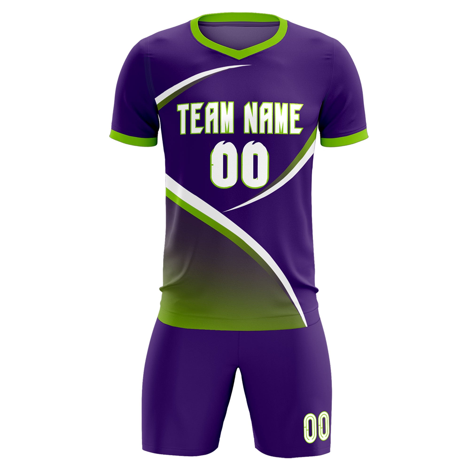 Custom Purple Neon Green Color Block Training Uniform For Men Soccer Sets Jersey