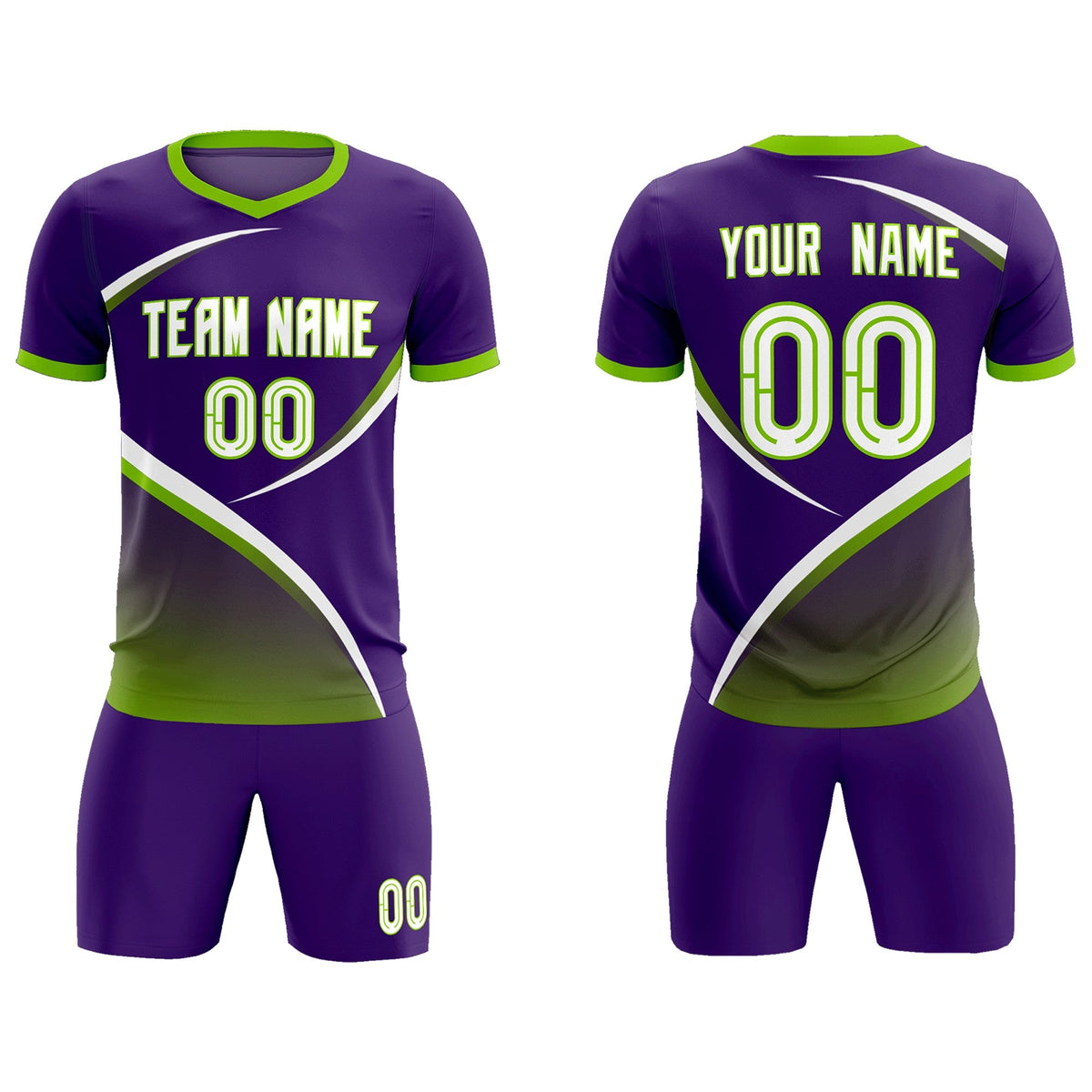 Custom Purple Neon Green Color Block Training Uniform For Men Soccer Sets Jersey
