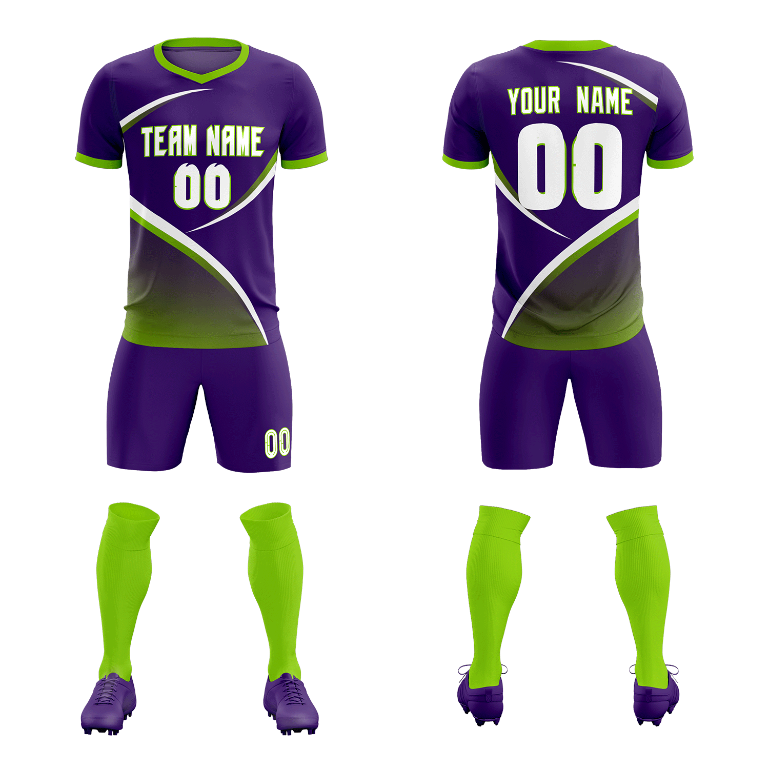 Custom Purple Neon Green Color Block Training Uniform For Men Soccer Sets Jersey