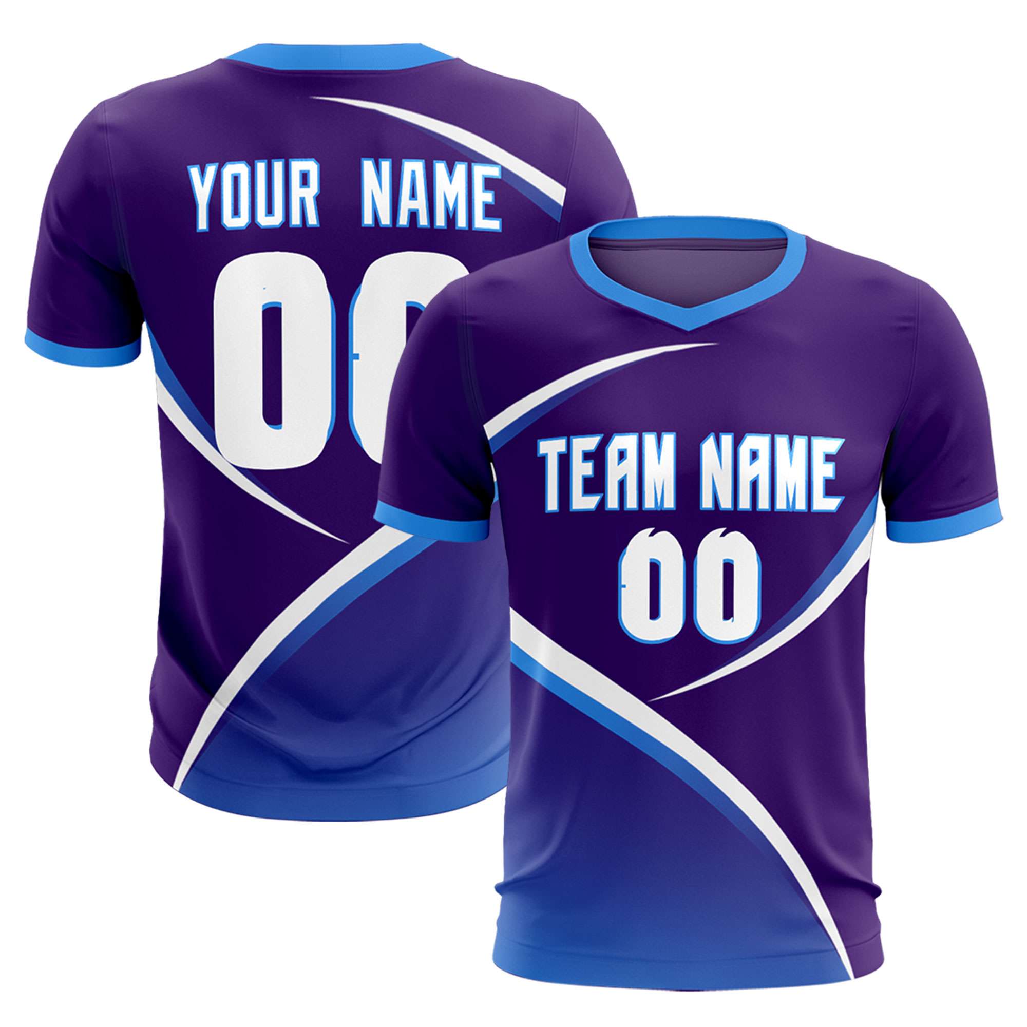 Custom Purple Powder Blue Color Block Training Uniform For Men Soccer Sets Jersey