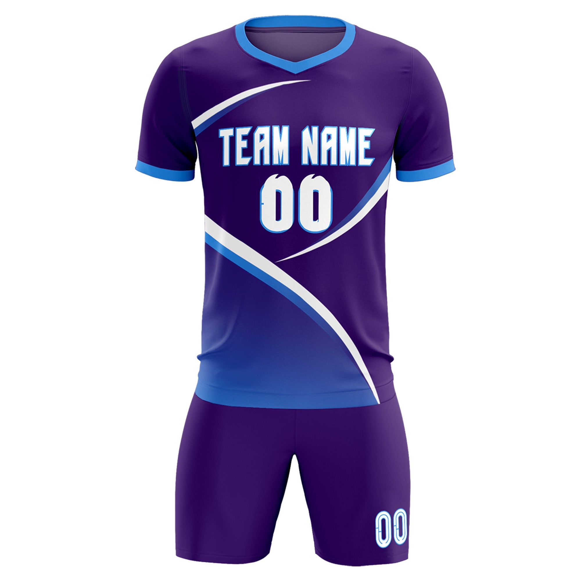 Custom Purple Powder Blue Color Block Training Uniform For Men Soccer Sets Jersey