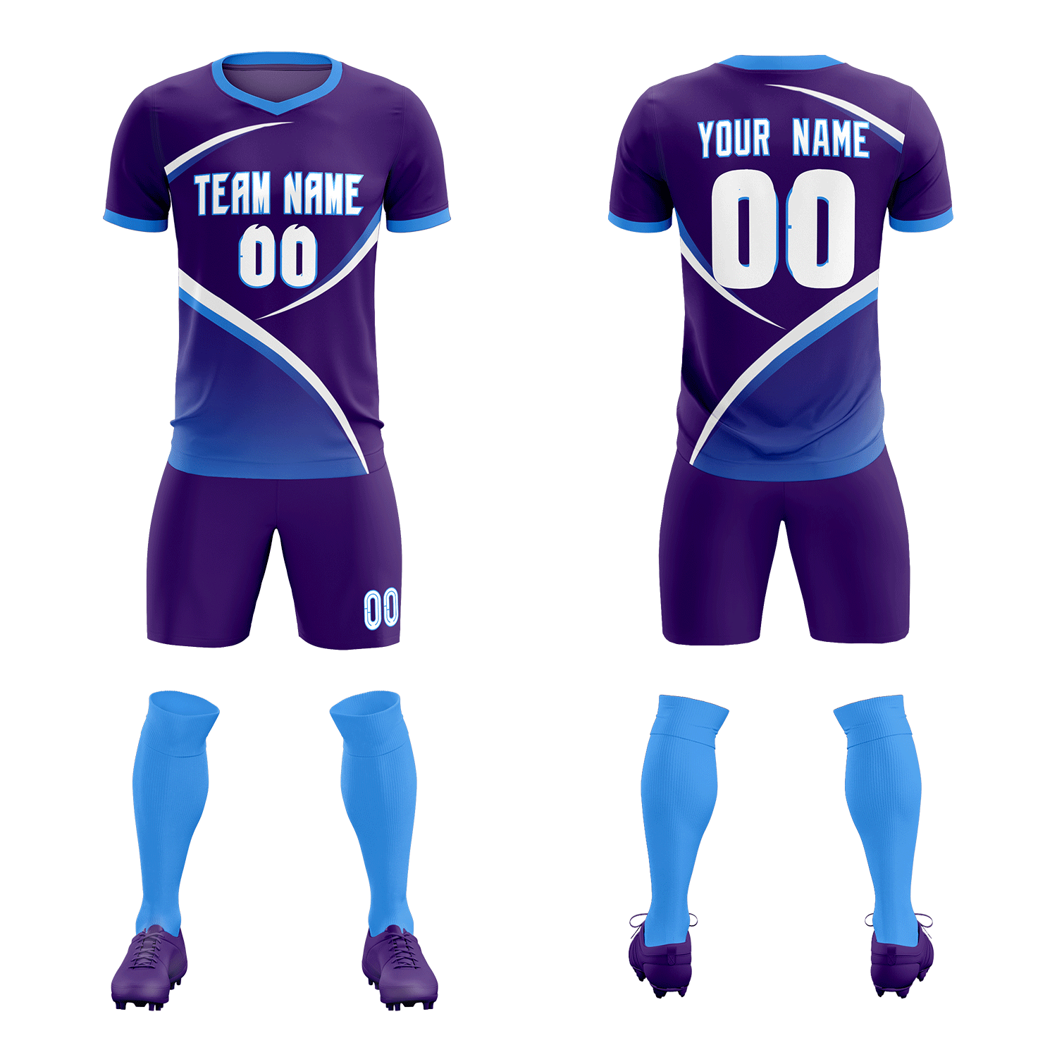 Custom Purple Powder Blue Color Block Training Uniform For Men Soccer Sets Jersey