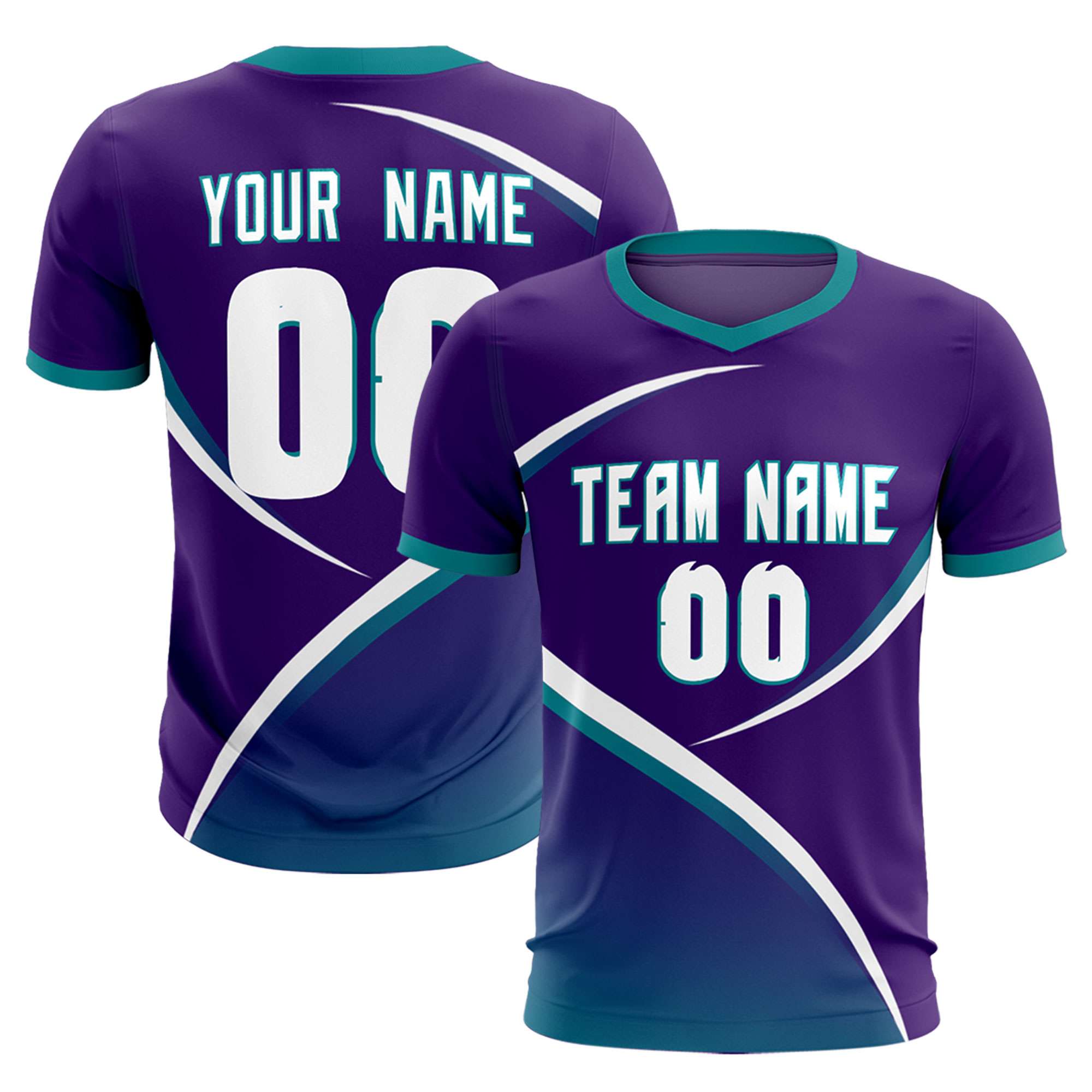 Custom Purple Aqua Color Block Training Uniform For Men Soccer Sets Jersey