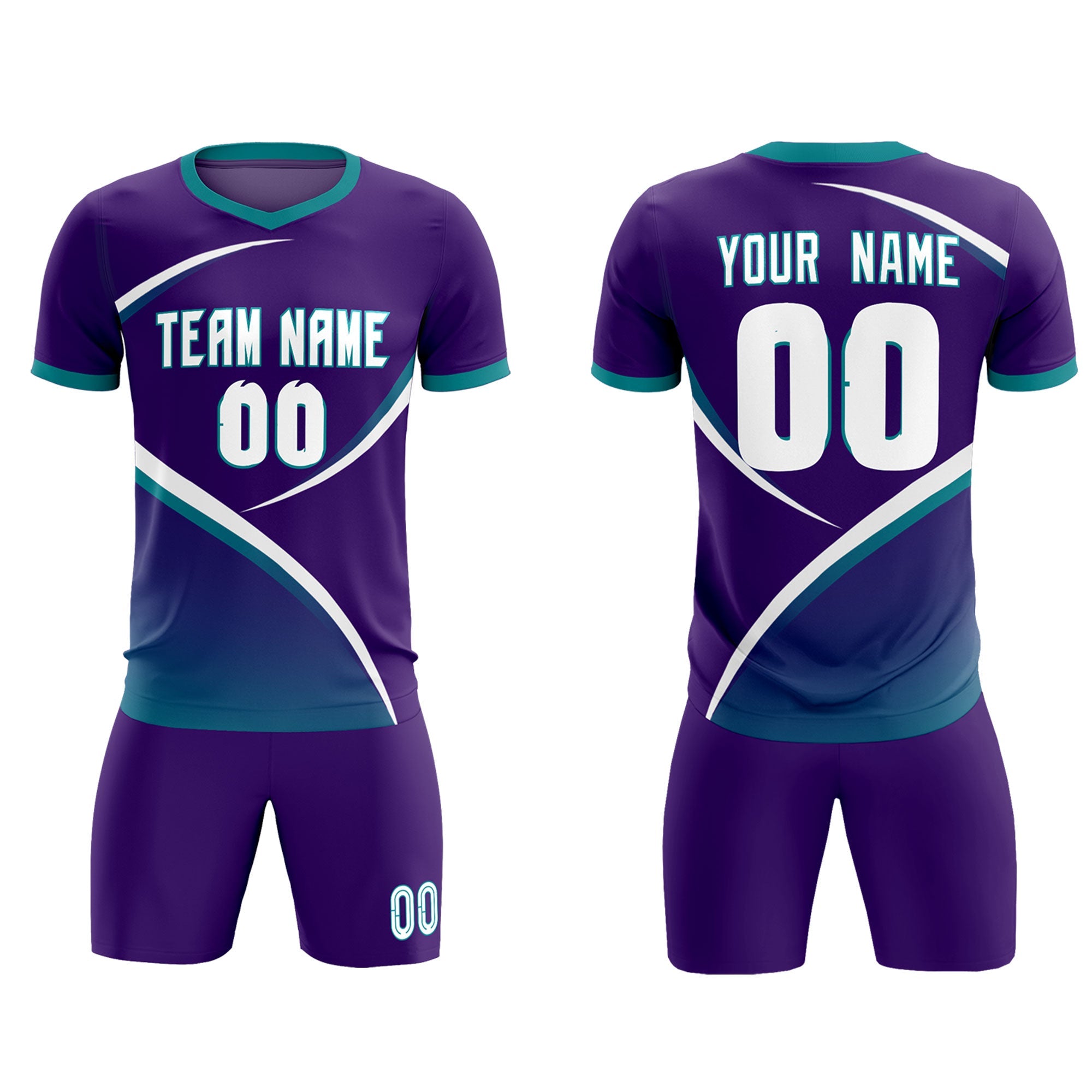 Custom Purple Aqua Color Block Training Uniform For Men Soccer Sets Jersey