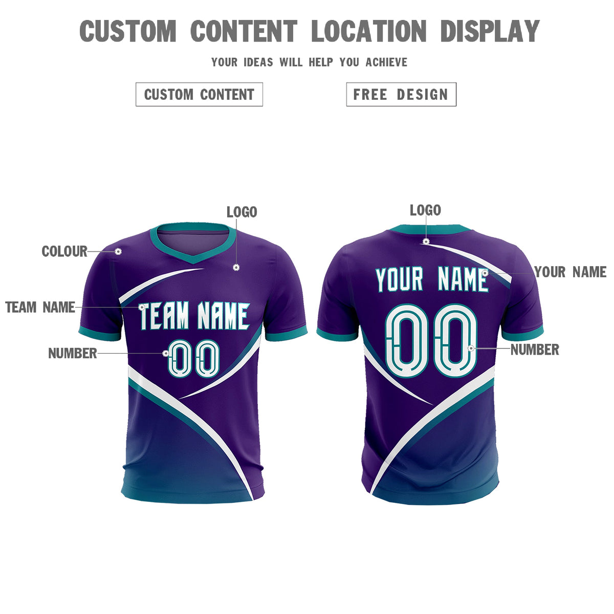 Custom Purple Aqua Color Block Training Uniform For Men Soccer Sets Jersey