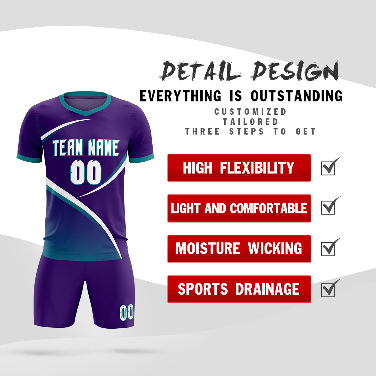 Custom Purple Aqua Color Block Training Uniform For Men Soccer Sets Jersey