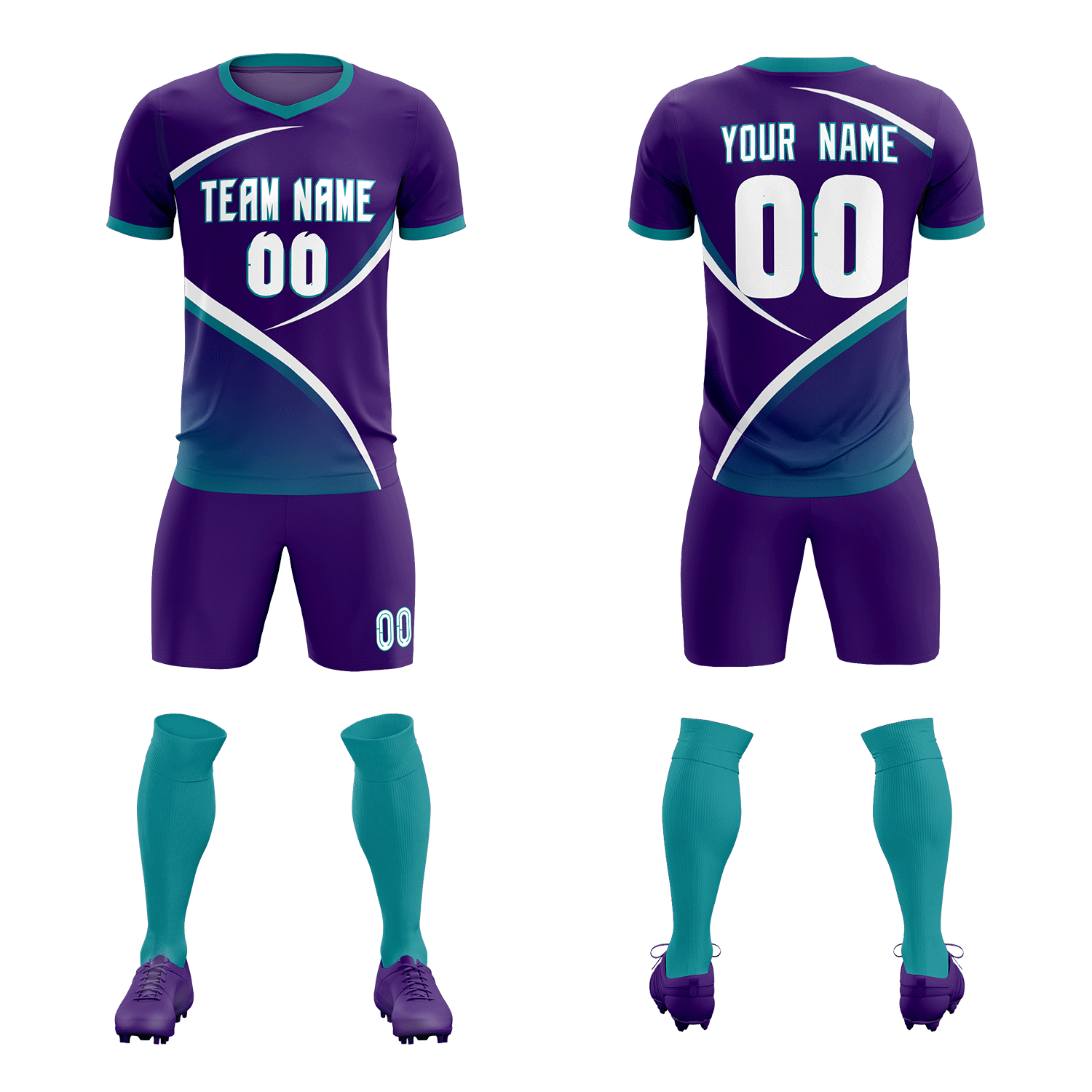 Custom Purple Aqua Color Block Training Uniform For Men Soccer Sets Jersey