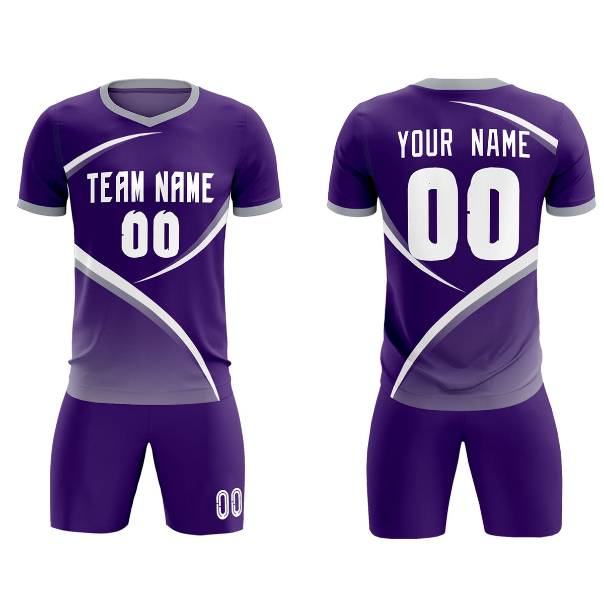 Custom Purple Gray Color Block Training Uniform For Men Soccer Sets Jersey
