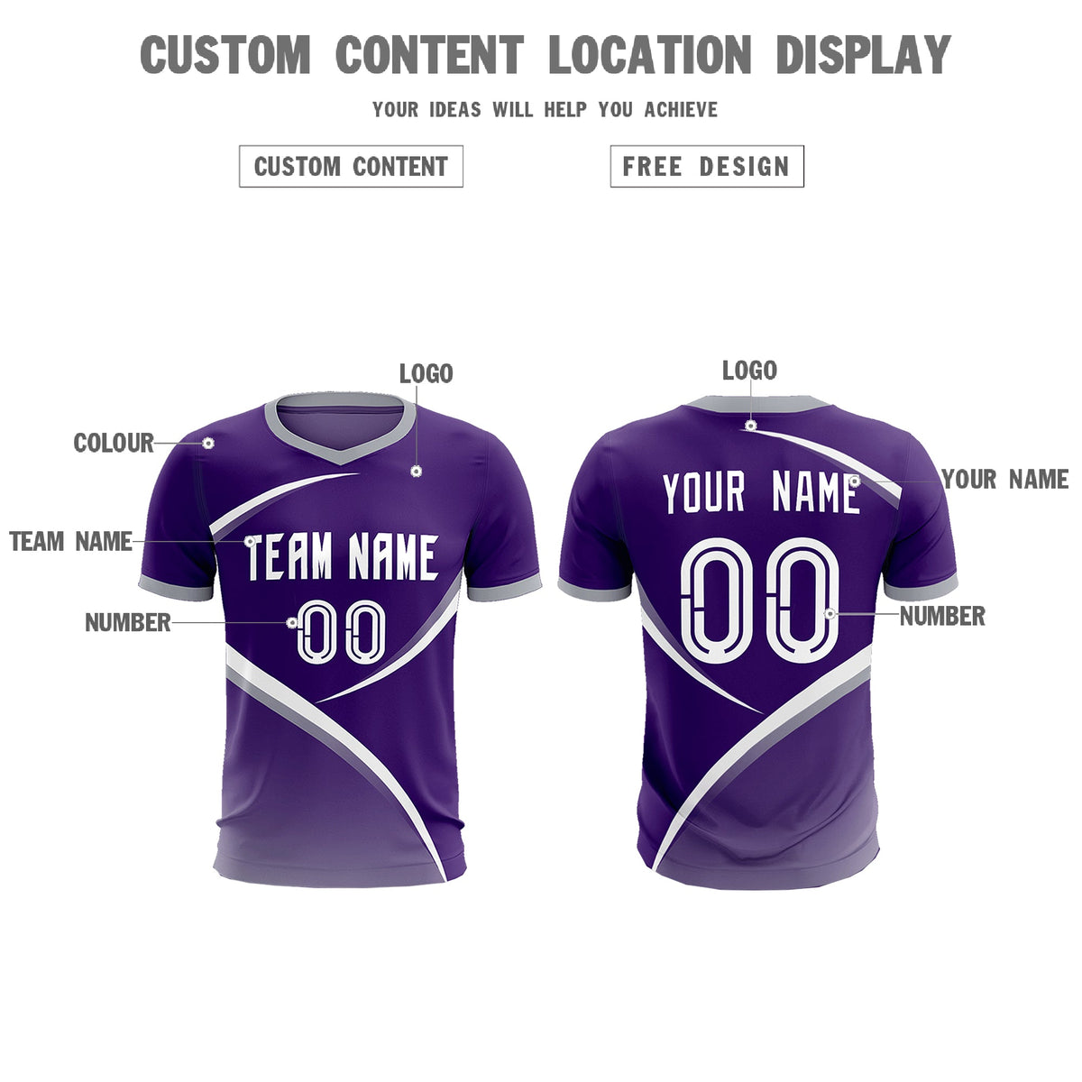 Custom Purple Gray Color Block Training Uniform For Men Soccer Sets Jersey