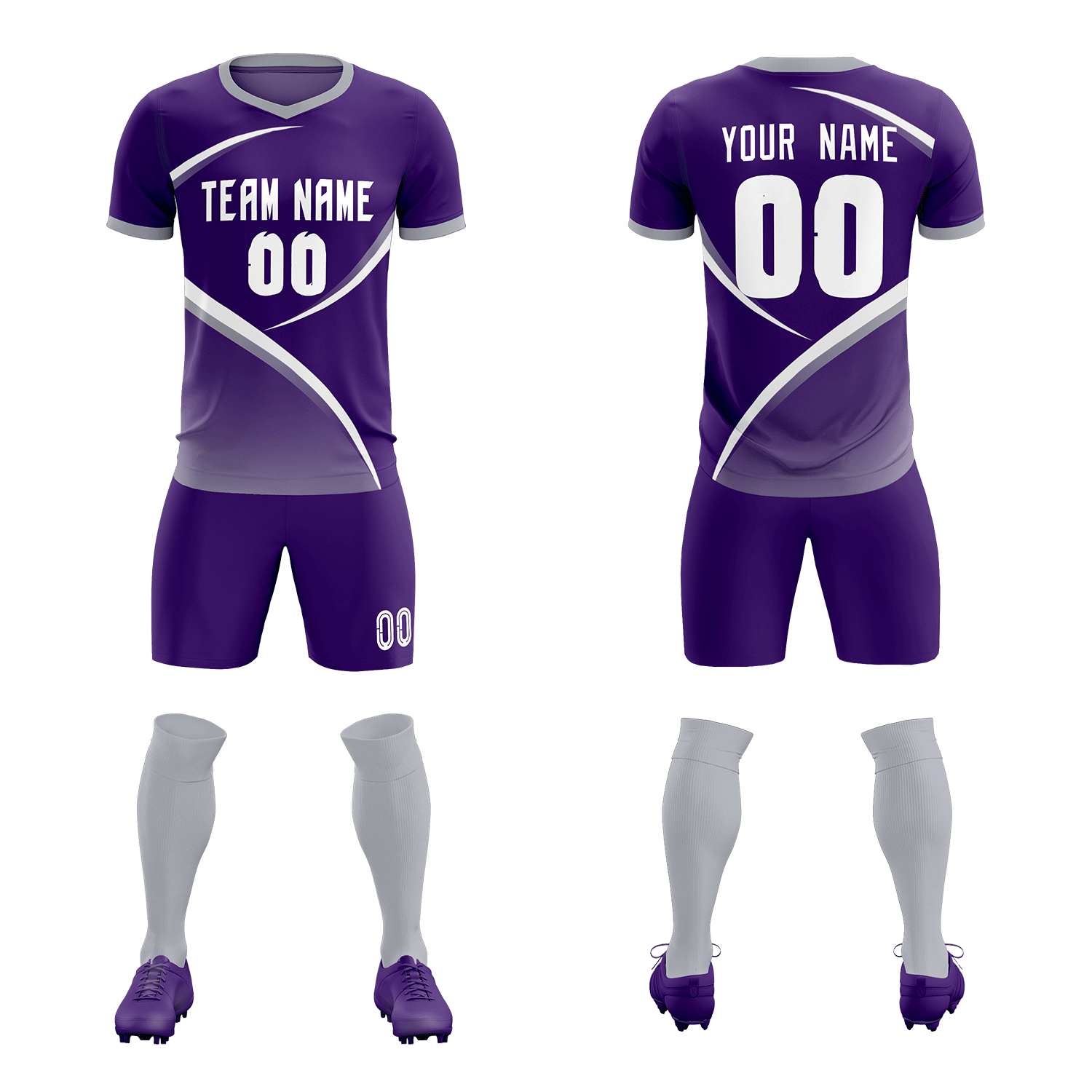 Custom Purple Gray Color Block Training Uniform For Men Soccer Sets Jersey