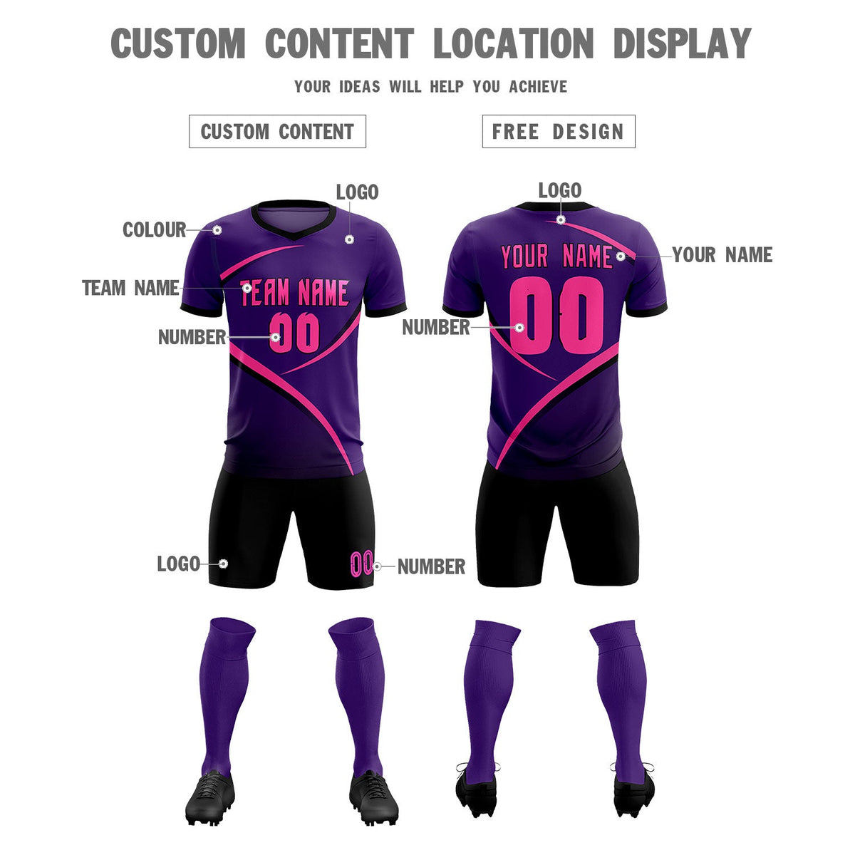 Custom Purple Black Color Block Training Uniform For Men Soccer Sets Jersey